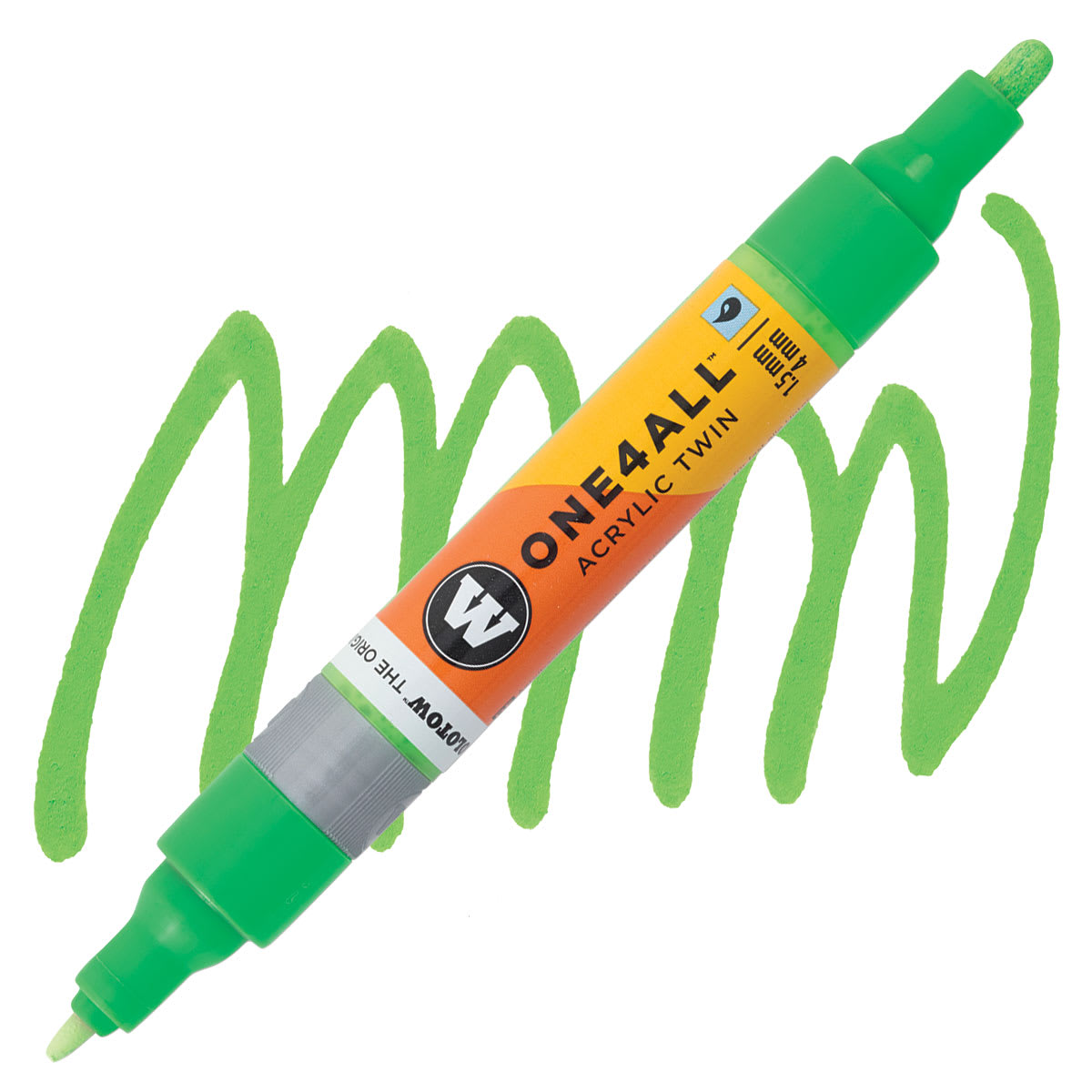 Molotow One4All Acrylic Twin Marker - Neon Green Fluorescent marker and swatch