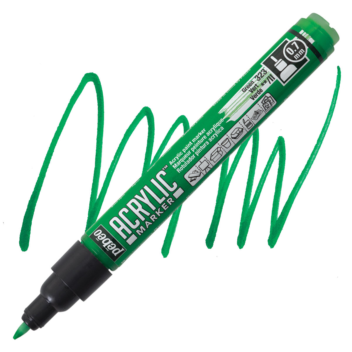 Pebeo Acrylic Marker - Green, 0.7 mm, Fine Nib marker and swatch