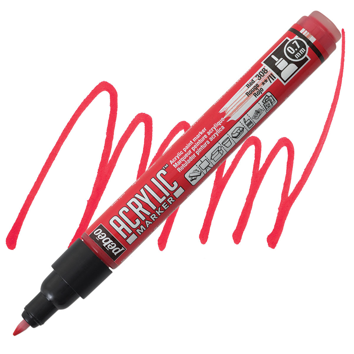 Pebeo Acrylic Marker - Red, 0.7 mm, Fine Nib marker and swatch