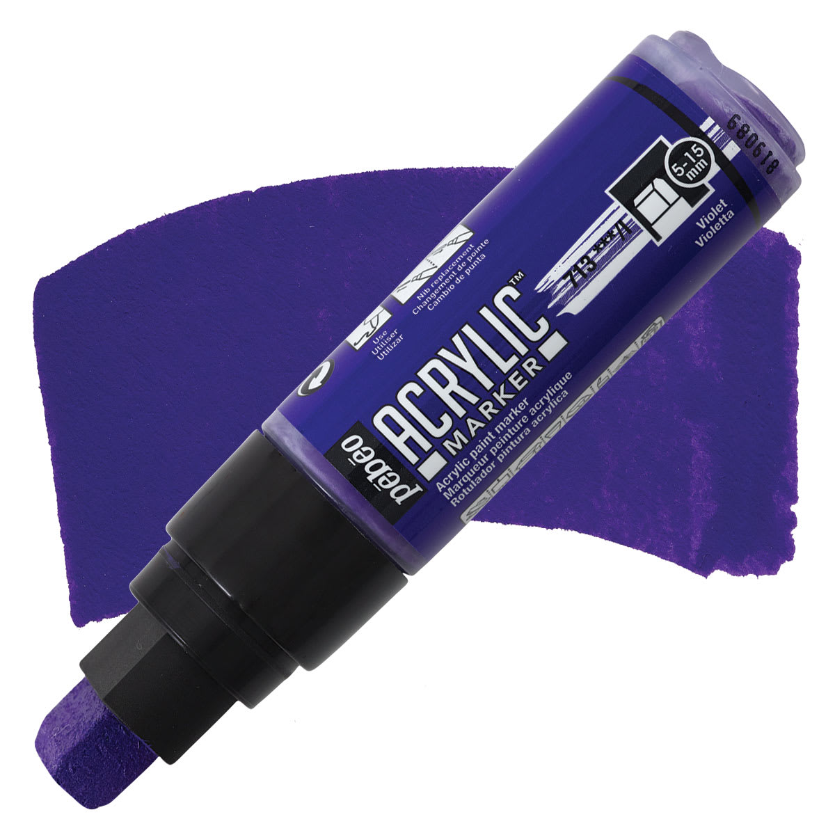 Pebeo Acrylic Marker - Violet, 5-15 mm, Flat Nib marker and swatch