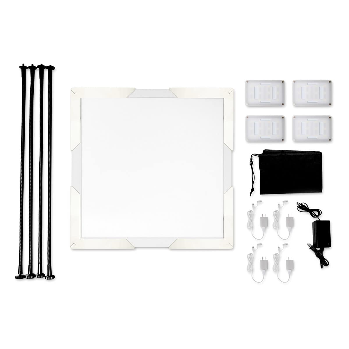 Savage Product Pro LED Light Table - 22" W x 22" L (Shown with Flexible Arms, LED lights, Power and Charging Cords, Nylon Protective Sleeve)