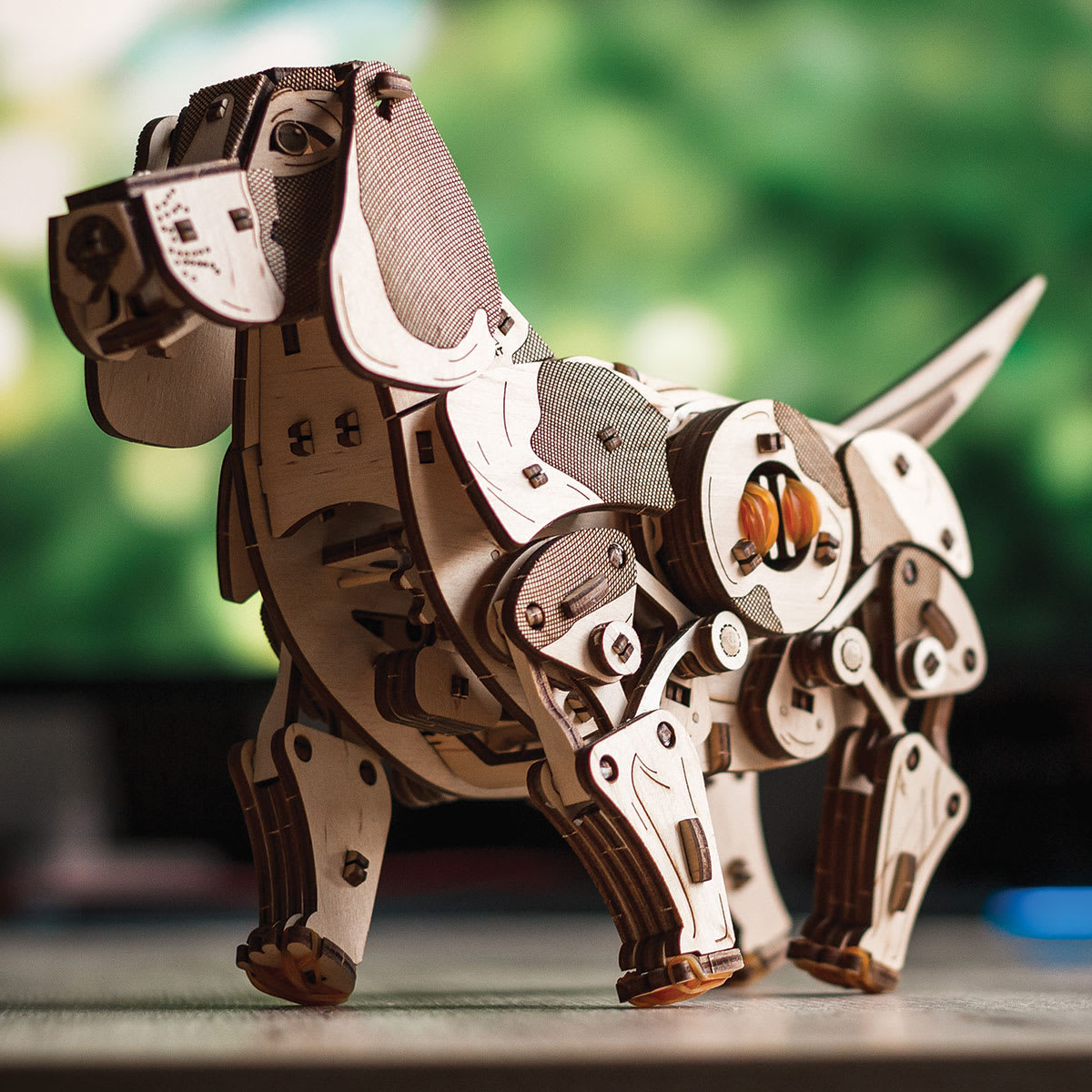 EWA Eco-Wood-Art Animal 3D Wood Kit - Puppy (assembled kit shown walking)
