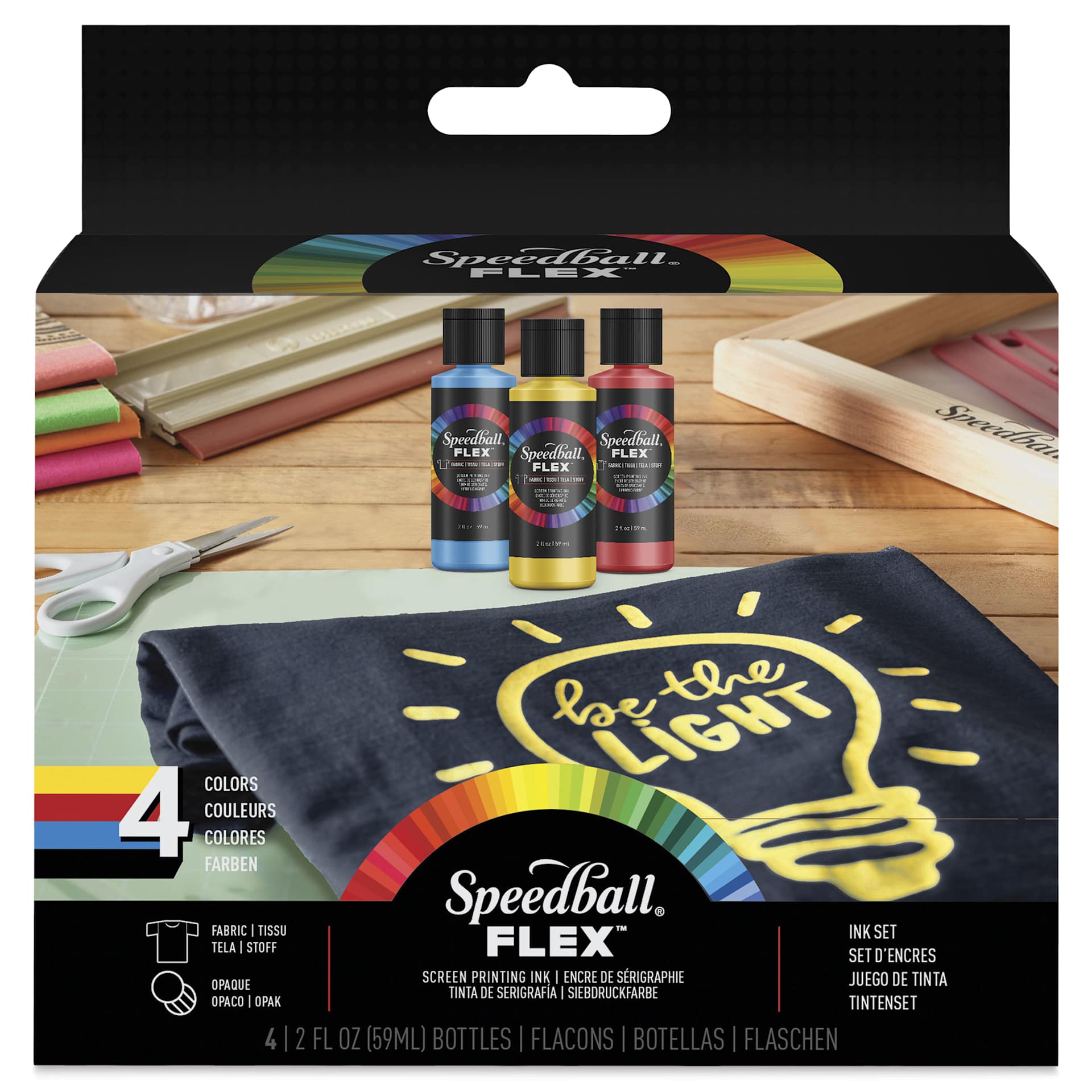 Speedball Flex Screen Printing Fabric Inks - Set of 4, 2 oz, front of packaging