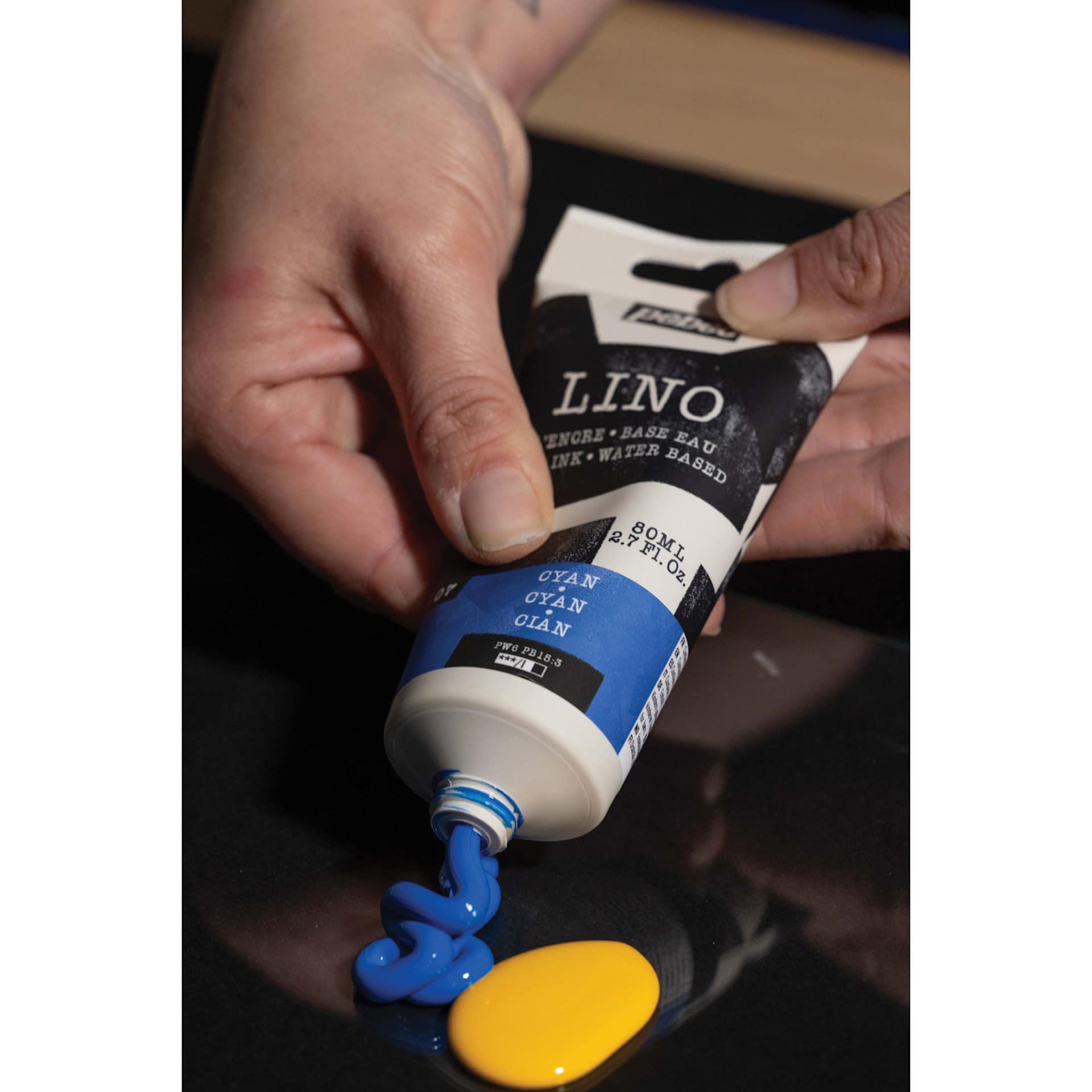 Pebeo Lino Ink - Cyan, 80 ml Tube extruding ink