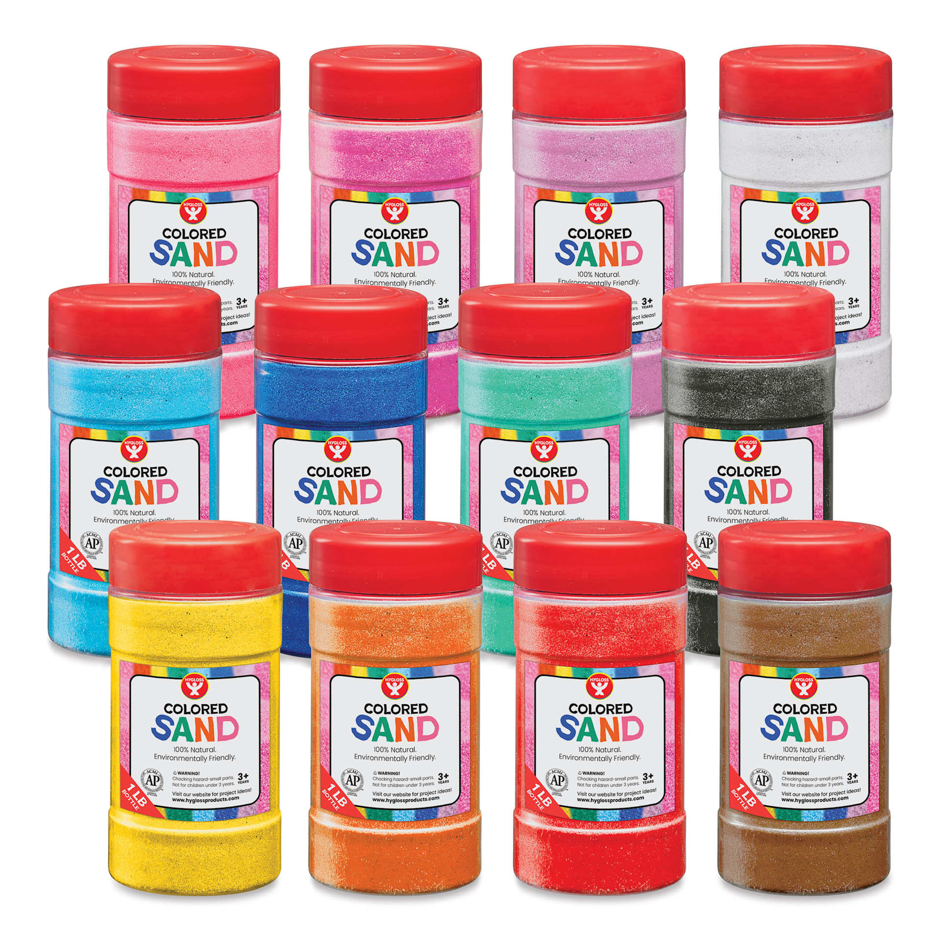 Hygloss Colored Sand - Pkg of 12, Assorted Colors, 1 lb Jars