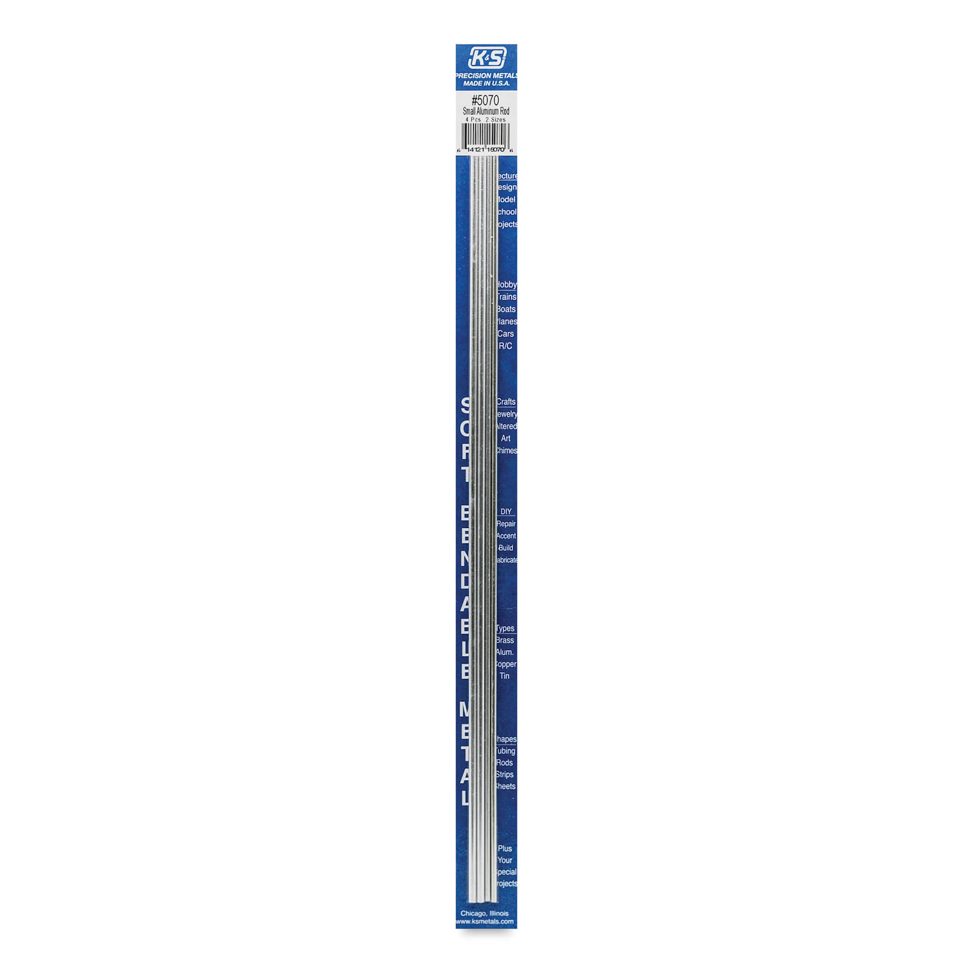 K&S Bendable Metal Shape - Aluminum, Round Rod, 3/32" & 1/8, Pkg of 2 (in package)