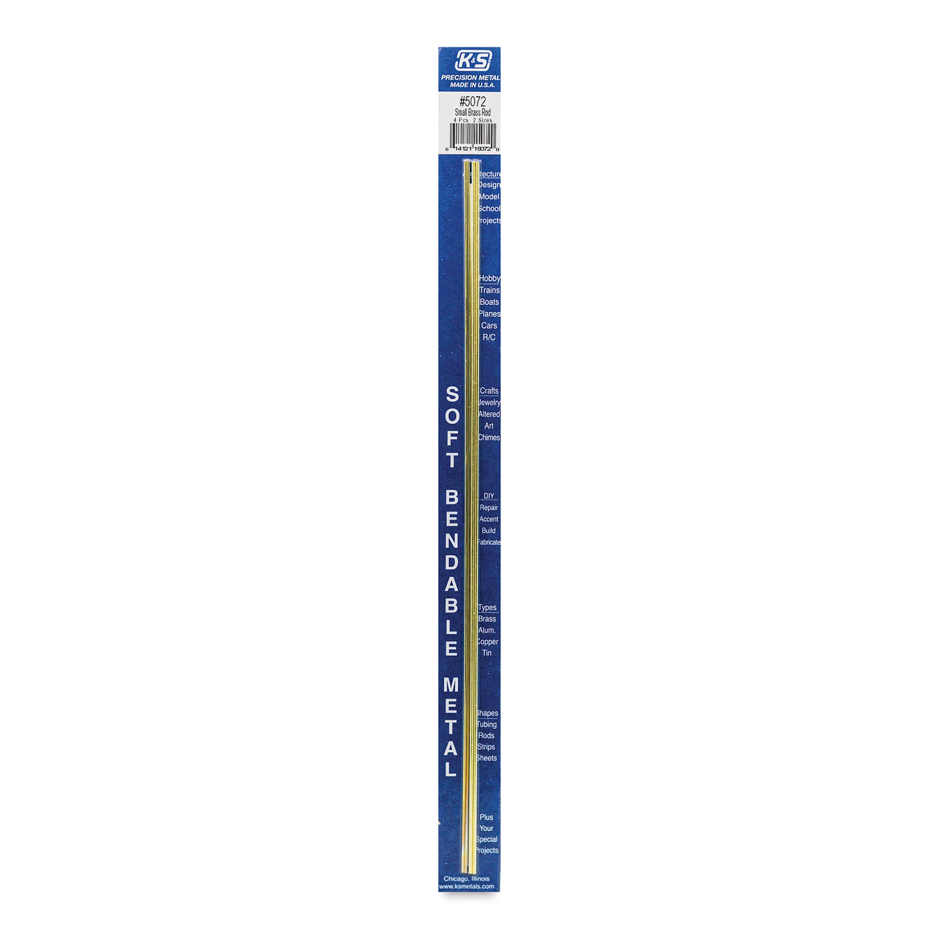 K&S Bendable Metal Shape - Brass, Round Rod, 1/16" & 3/64", Pkg of 2 (in package)
