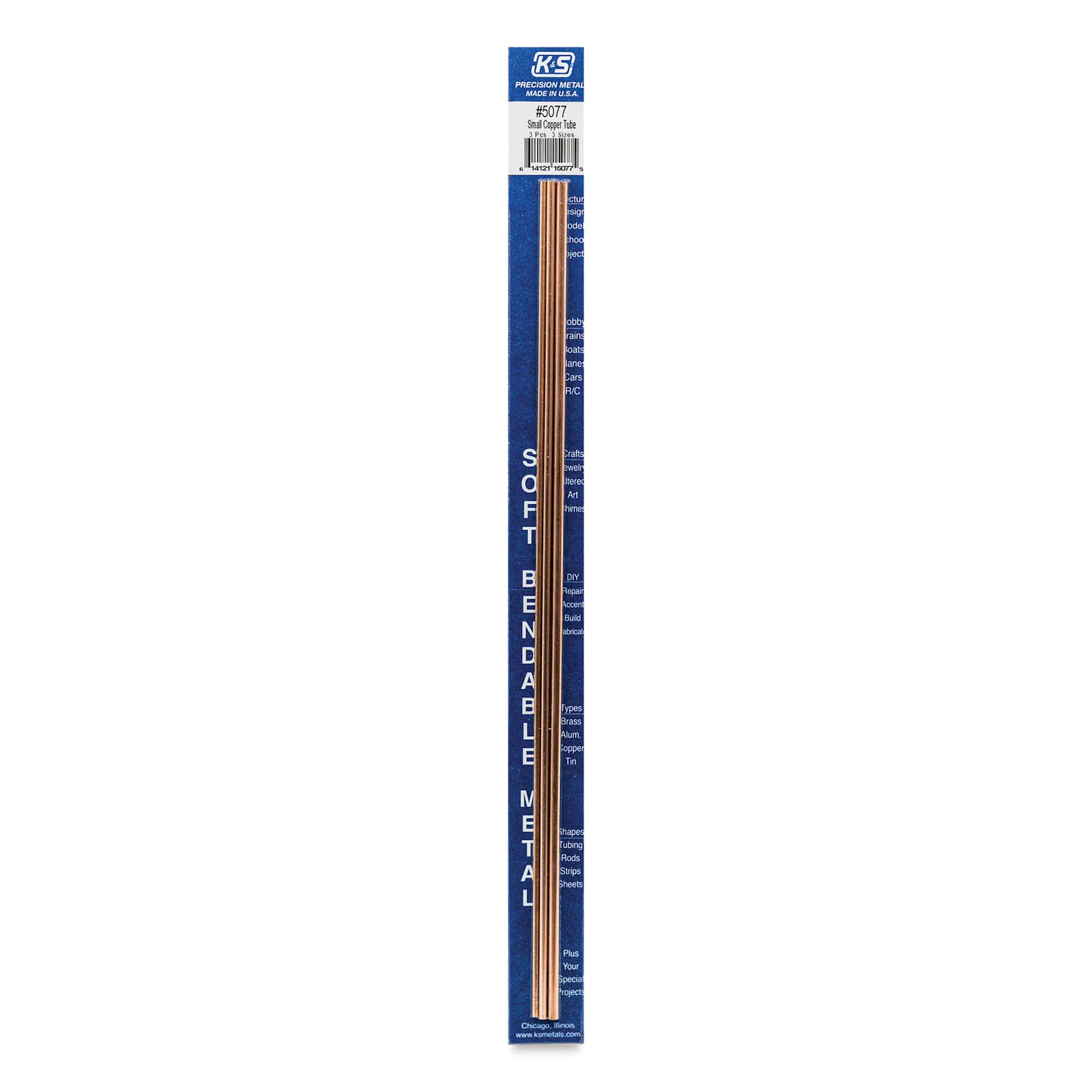 K&S Bendable Metal Shape - Copper, Round Tube, 3/32", 1/8", 5/32", Pkg of 3 (in package)