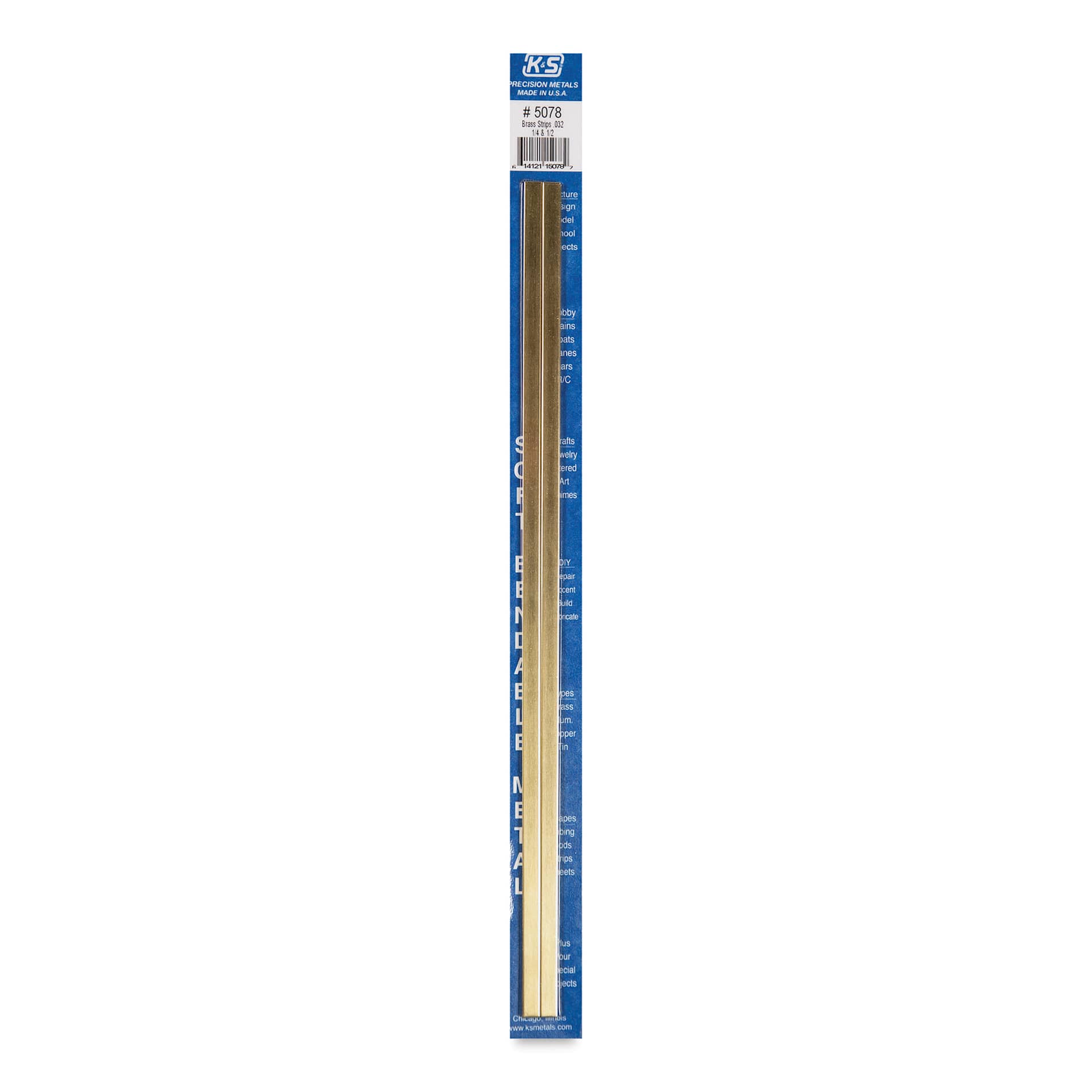 K&S Bendable Metal Shape - Brass, Strips, 1/32"D x 1/4"W & 1/2"W, Pkg of 2 (in package)