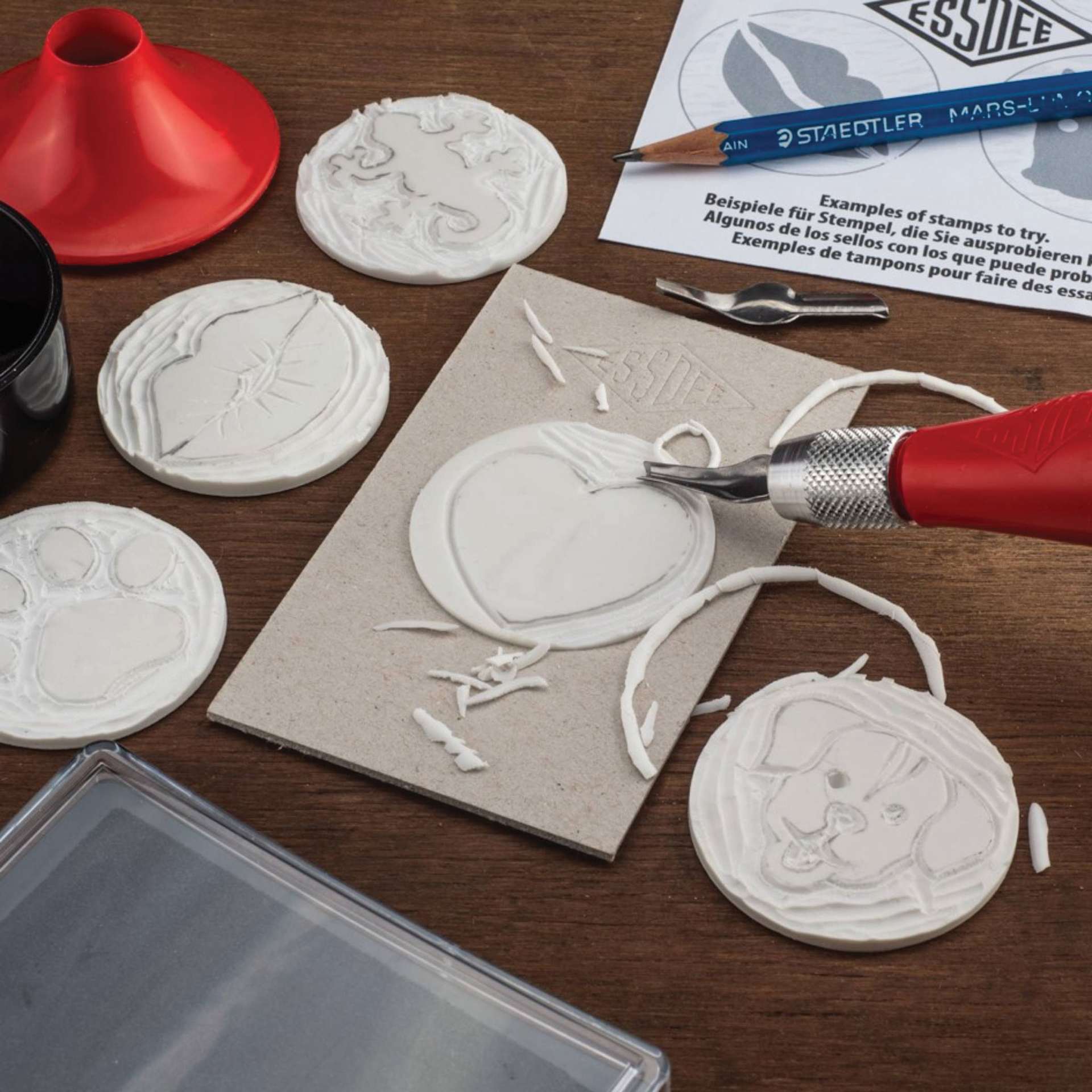 Essdee MasterCut Stamp Carving Kit (Stamp being carved)