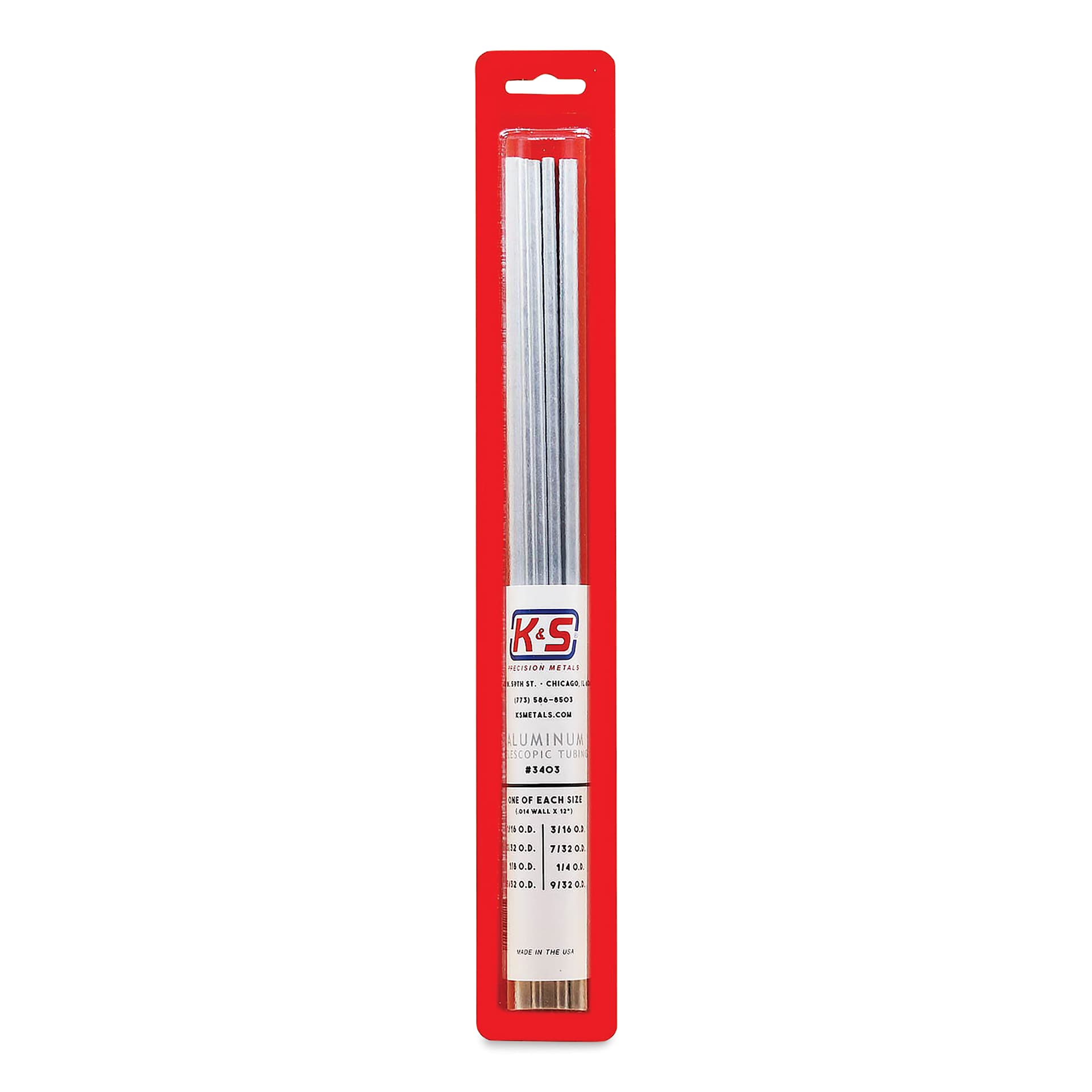 K&S Telescopic Tubing - Aluminum, Telescoping Tubing Assortment, Pkg of 8, 12" (In package)