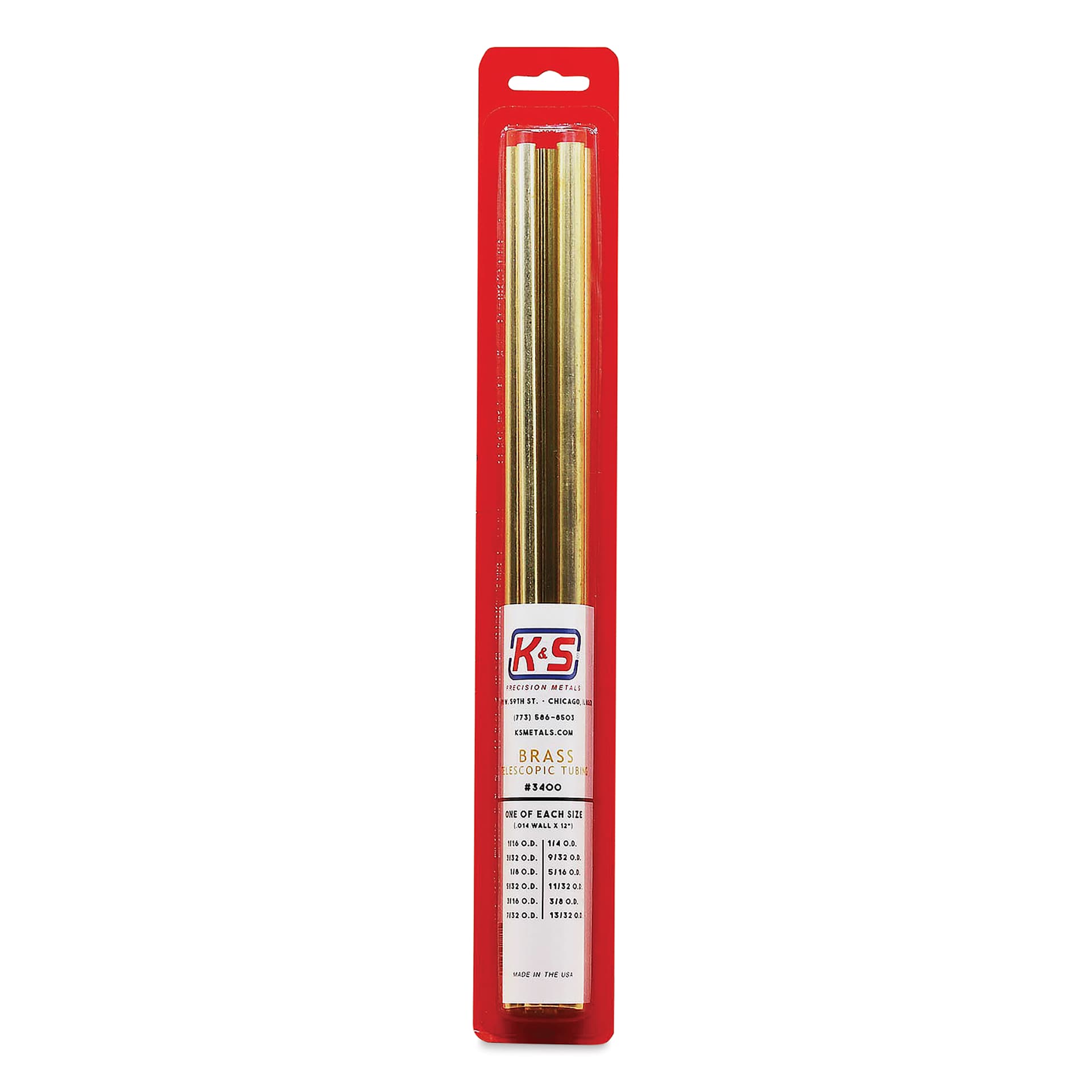 K&S Telescopic Tubing - Brass, Small Telescoping Tubing Assortment, Pkg of 12, 12" (In package)