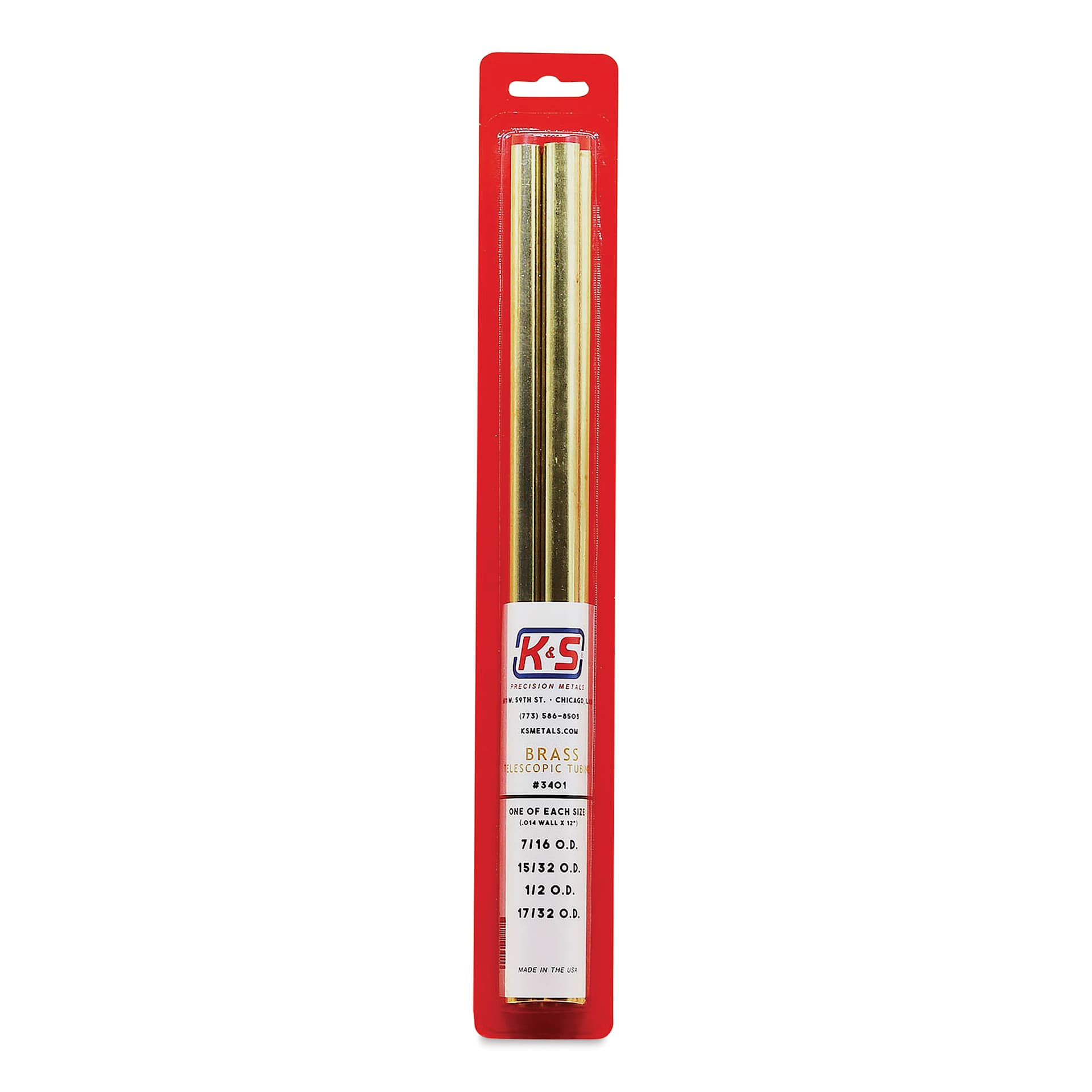 K&S Telescopic Tubing - Brass, Medium Telescoping Tubing Assortment, Pkg of 4, 12" (In package)