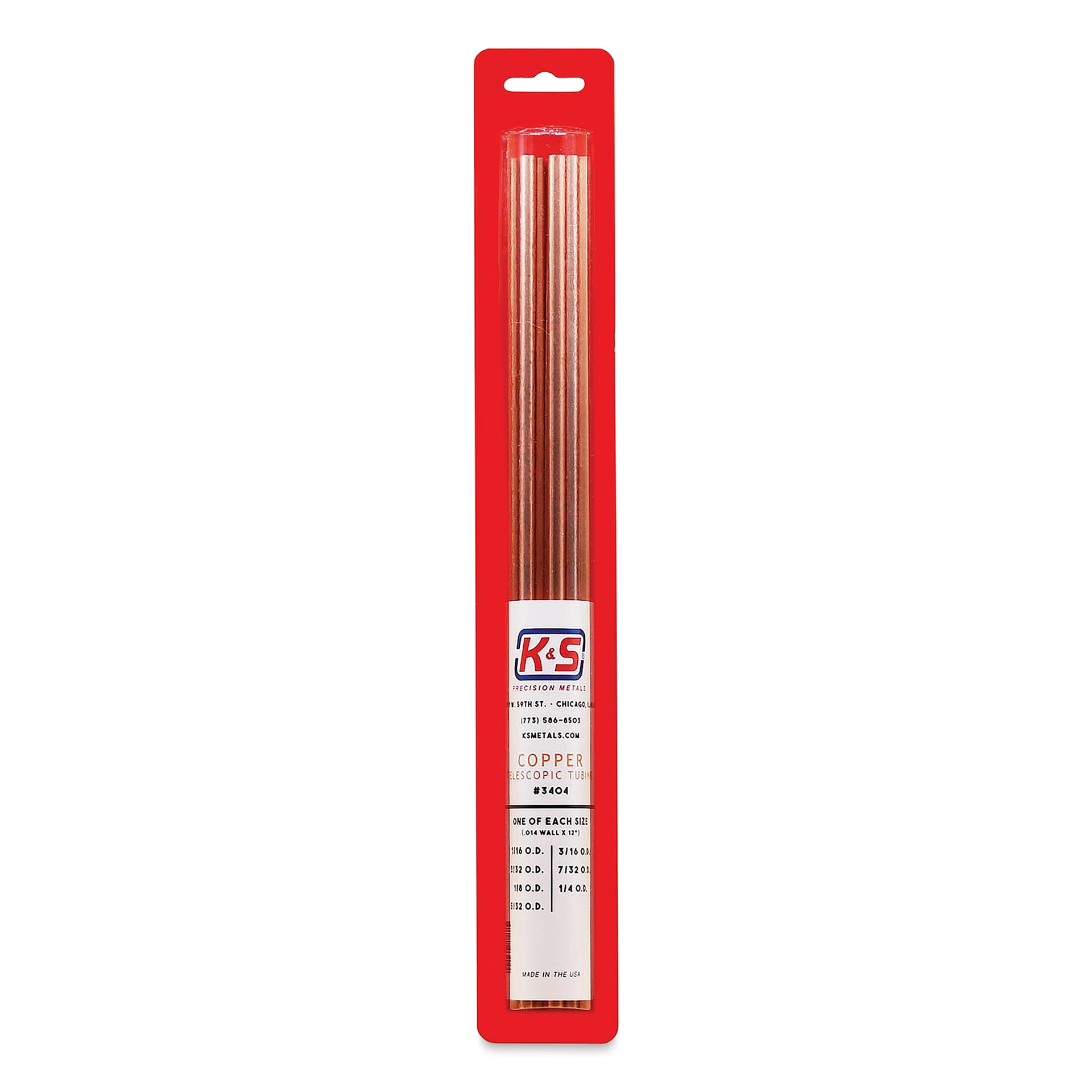 K&S Telescopic Tubing - Copper, Telescoping Tubing Assortment, Pkg of 7, 12" (In package)