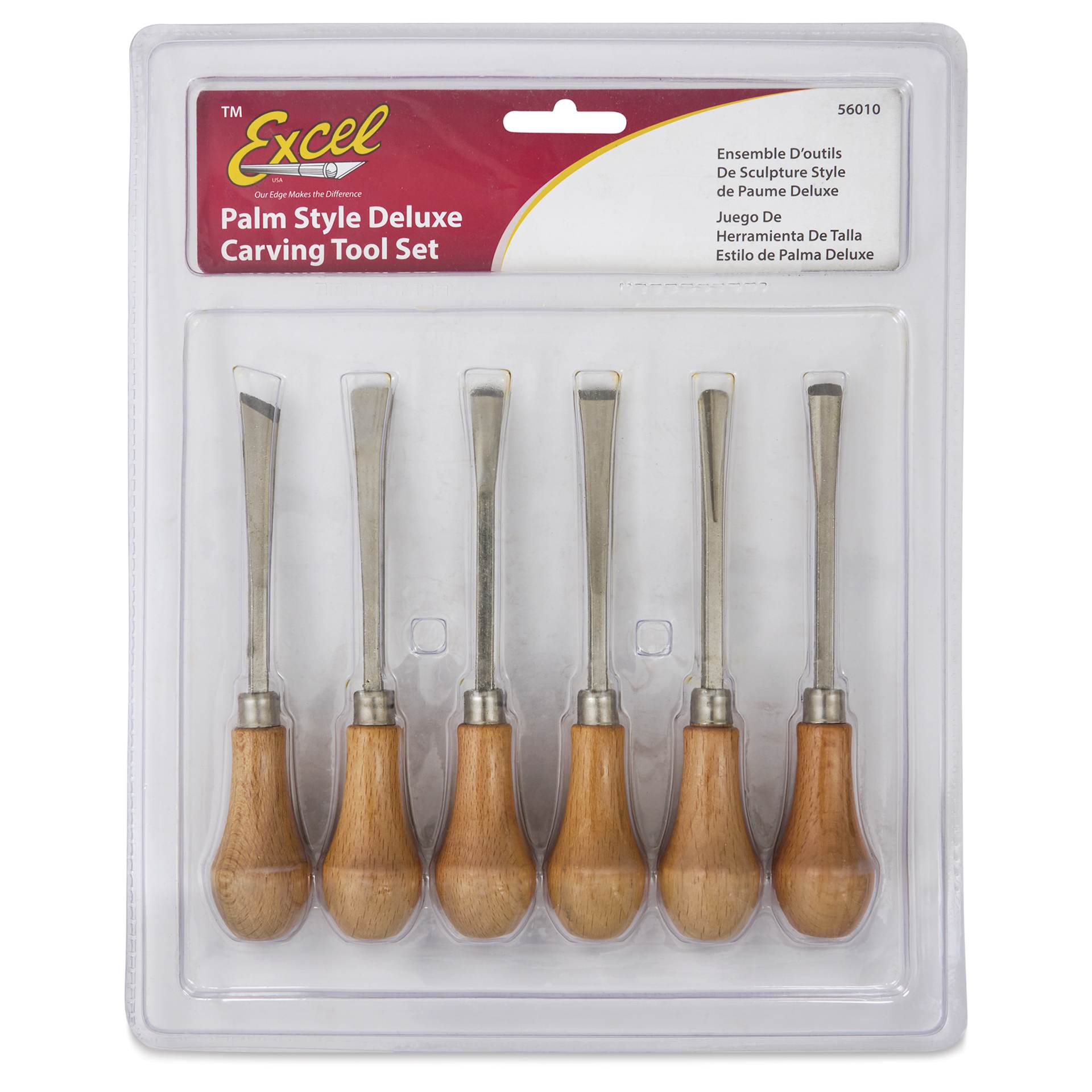 Excel Blades Deluxe Palm Style Chisels - Set of 6 - front of packaging