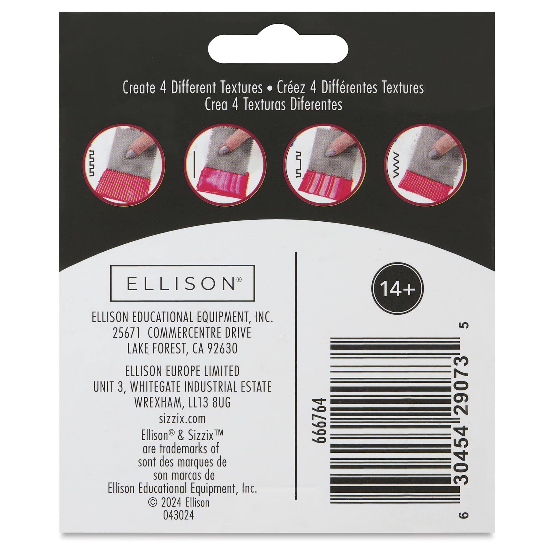 Sizzix Studio Texture Tool, back of packaging