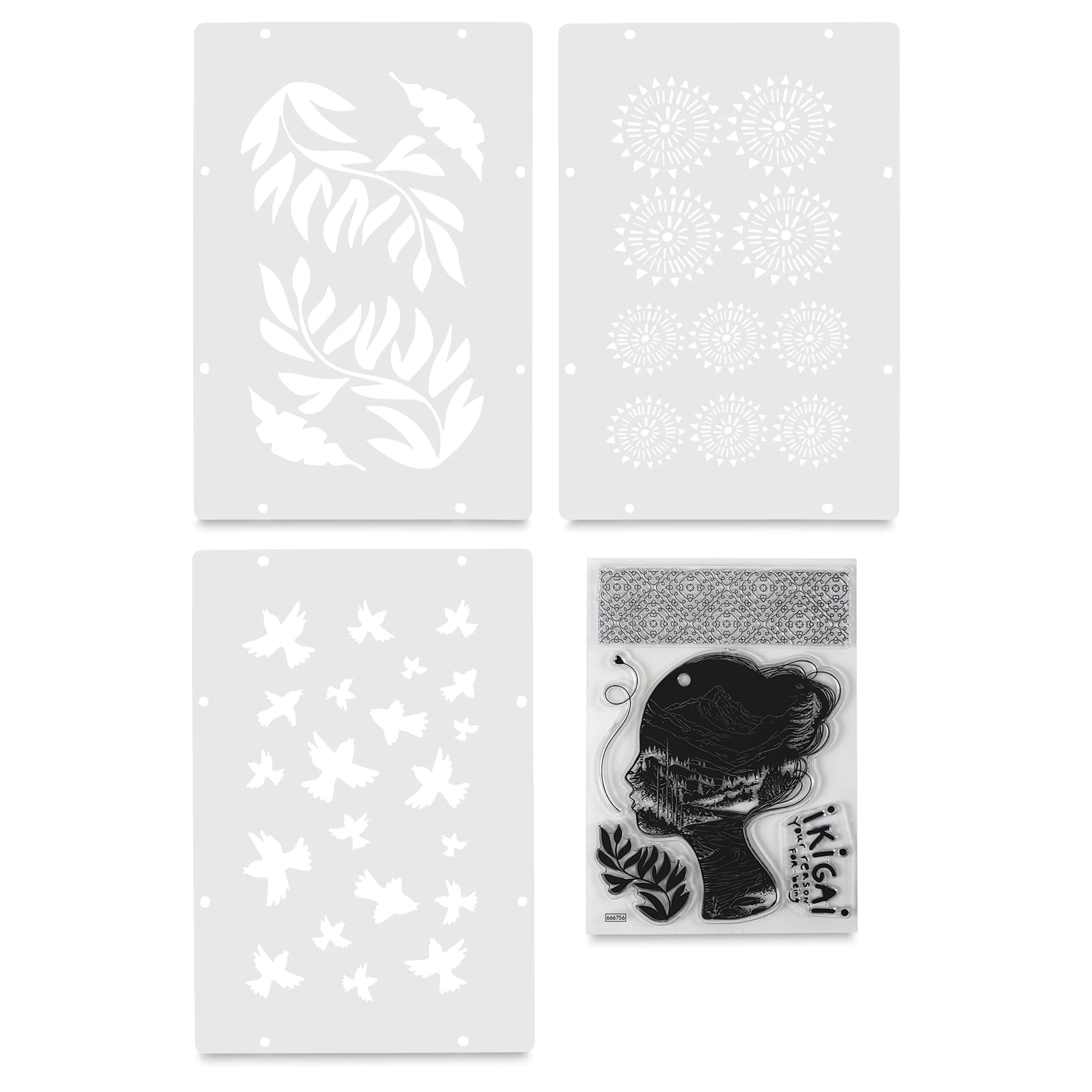 Sizzix Studio Layered Stencil and Stamp Set - Set of 8, Ikigai