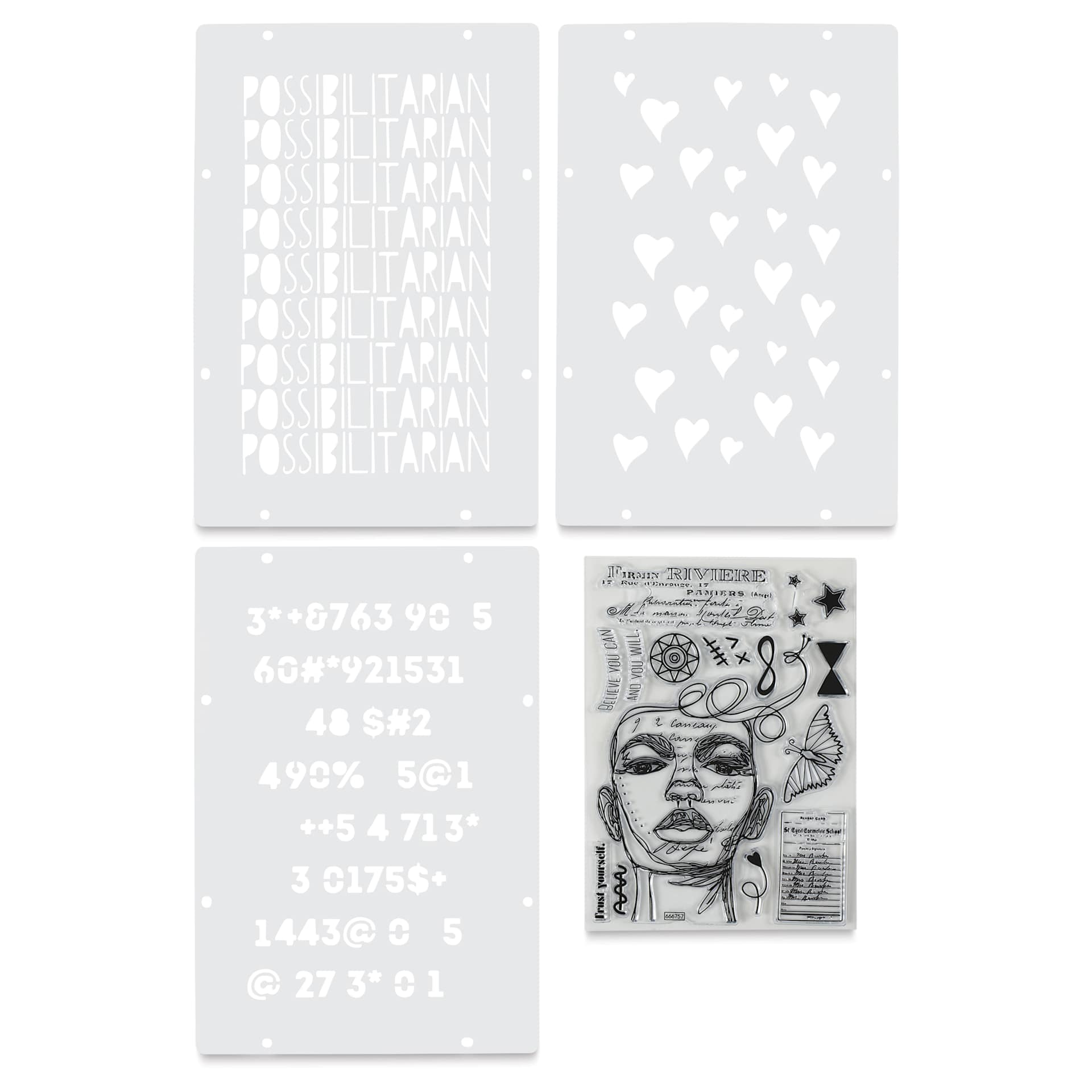 Sizzix Studio Layered Stencil and Stamp Set - Set of 16, Possibilitarian