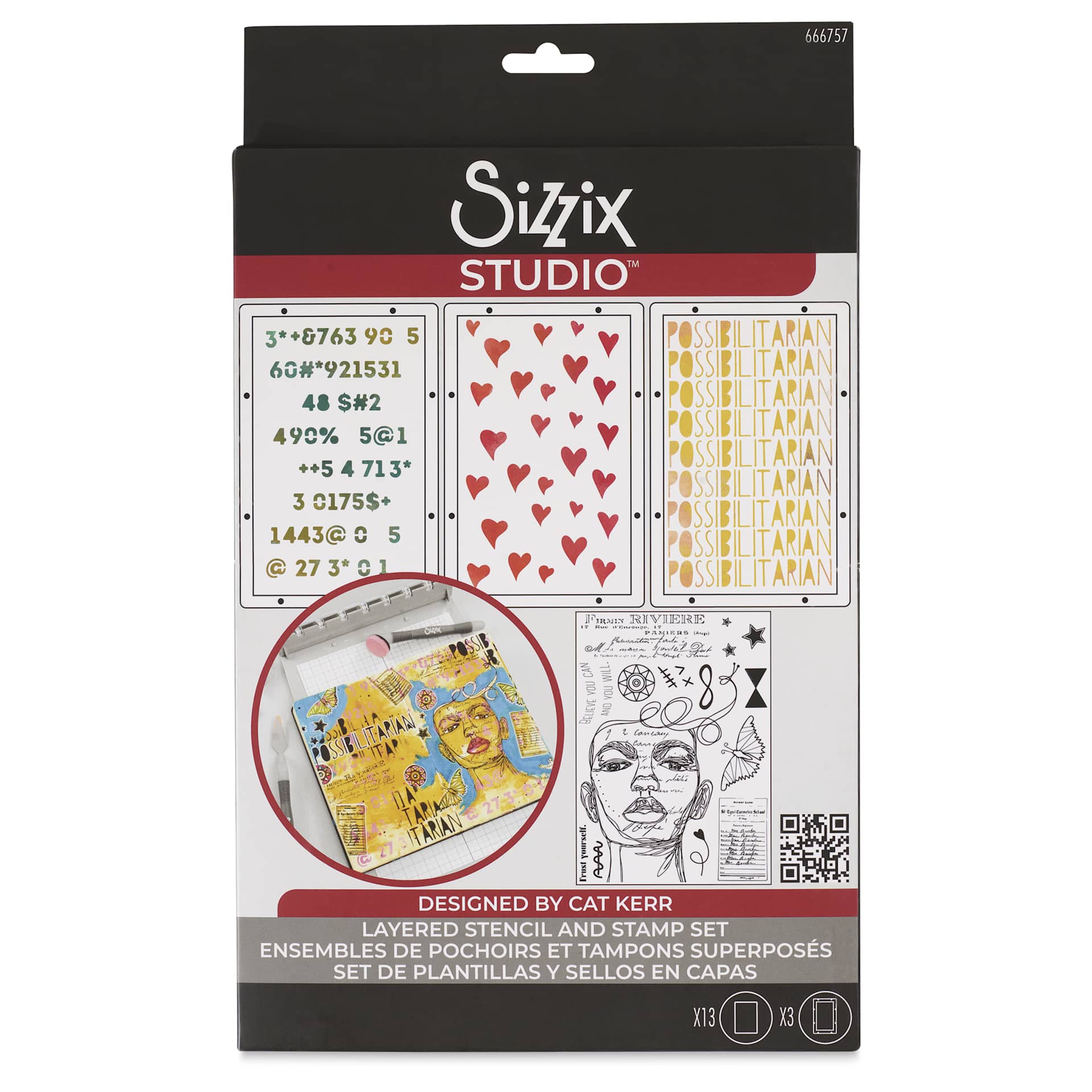 Sizzix Studio Layered Stencil and Stamp Set - Set of 16, Possibilitarian front of packaging