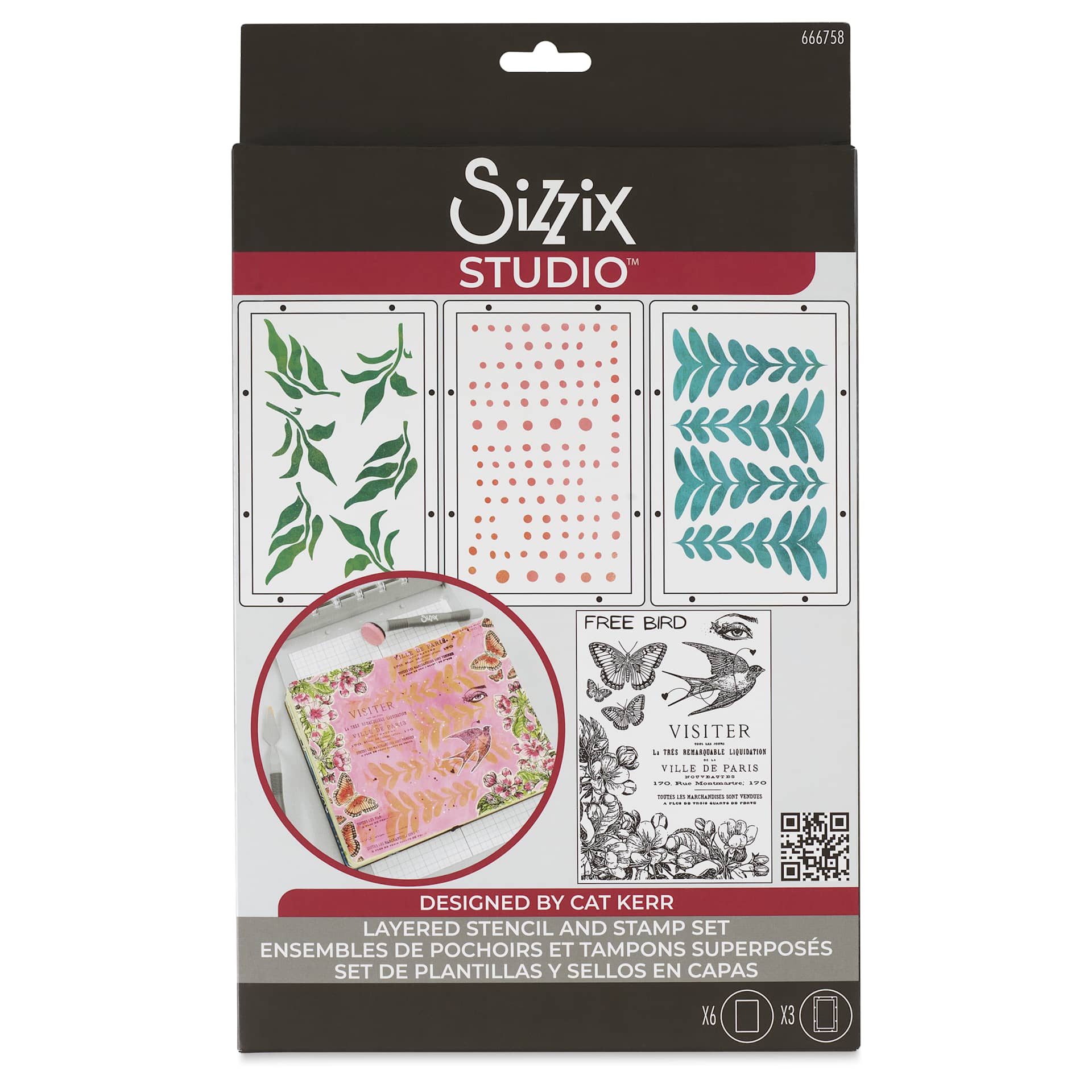 Sizzix Studio Layered Stencil and Stamp Set - Set of 9, Visiter front of packaging