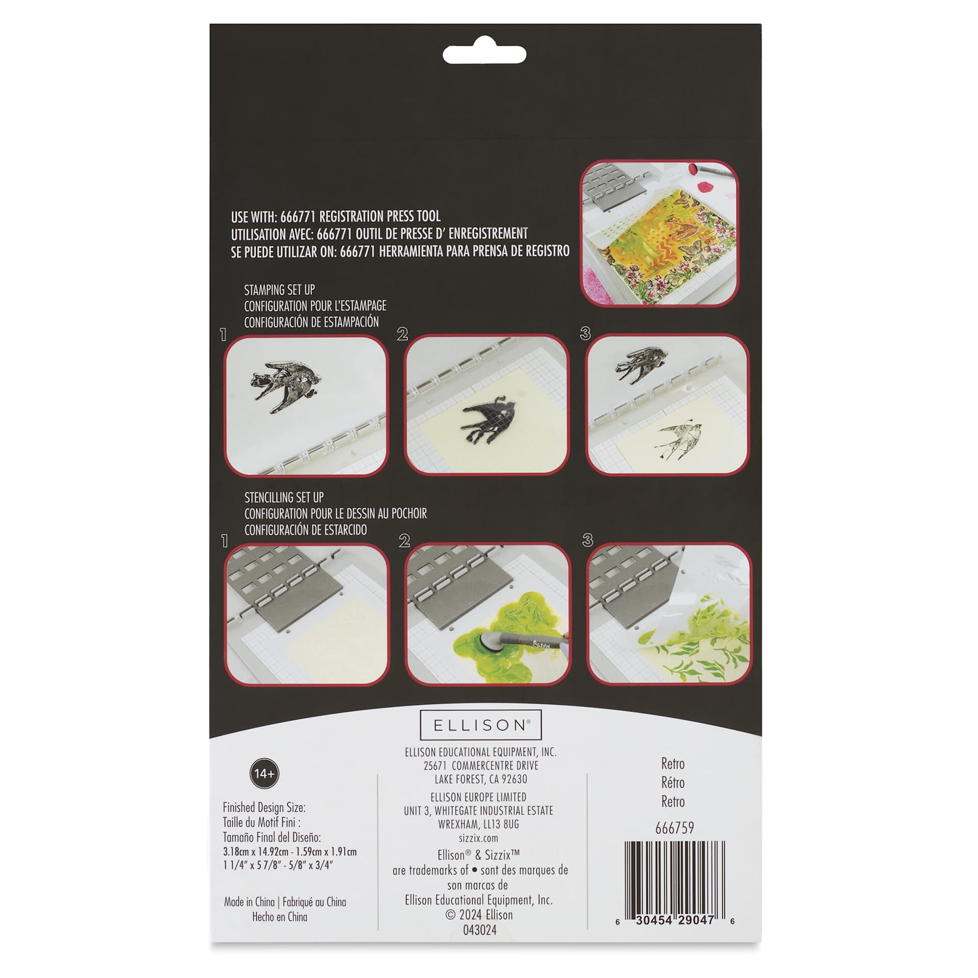 Sizzix Studio Layered Stencil and Stamp Set - Set of 18, Retro back of packaging