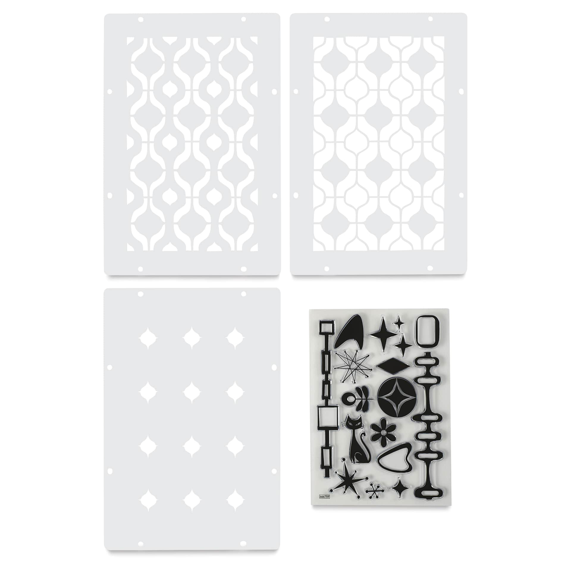 Sizzix Studio Layered Stencil and Stamp Set - Set of 18, Retro