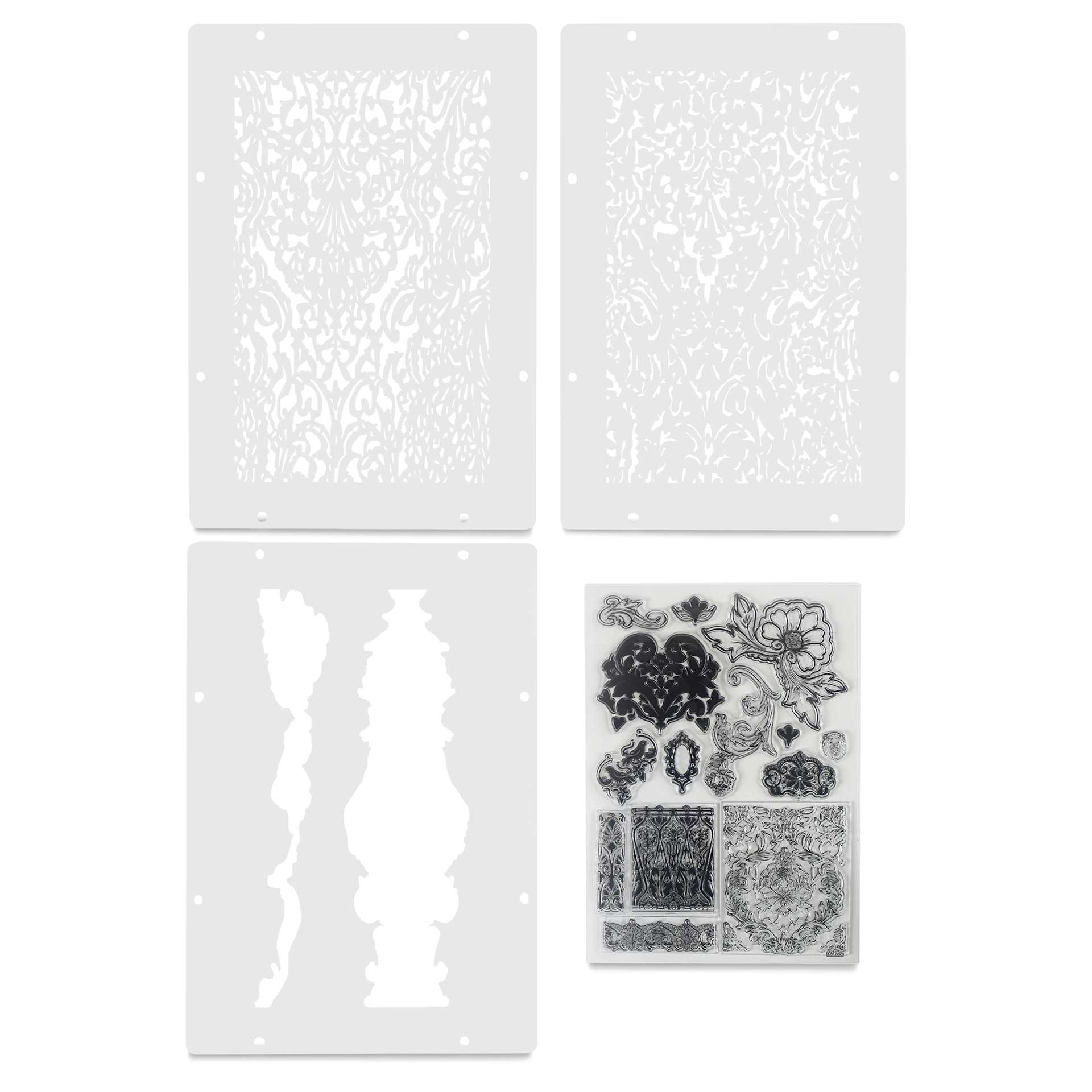 Sizzix Studio Layered Stencil and Stamp Set - Set of 17, Ornate