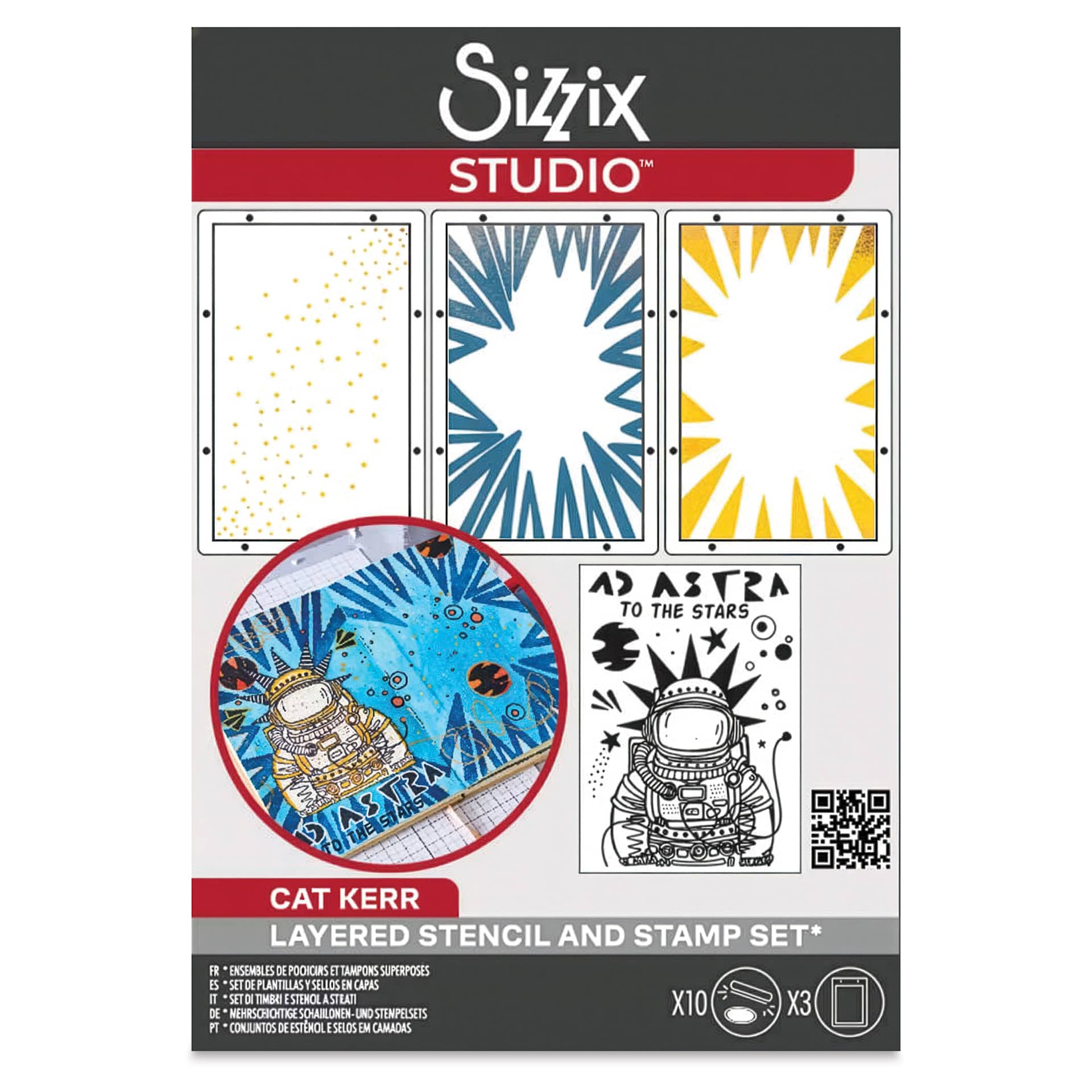 Sizzix Studio Layered Stencil and Stamp Set - Set of 13, Ad Astra front of packaging