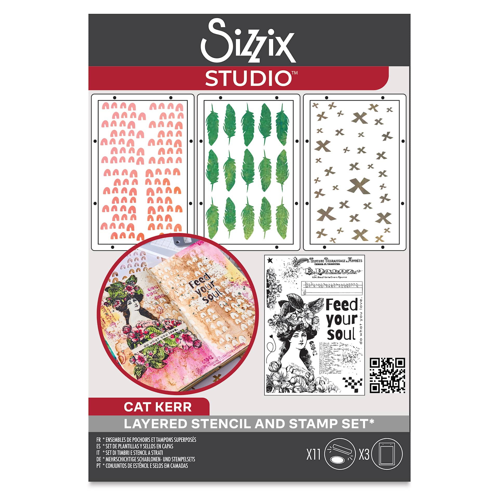 Sizzix Studio Layered Stencil and Stamp Set - Set of 14, Feed your Soul front of packaging
