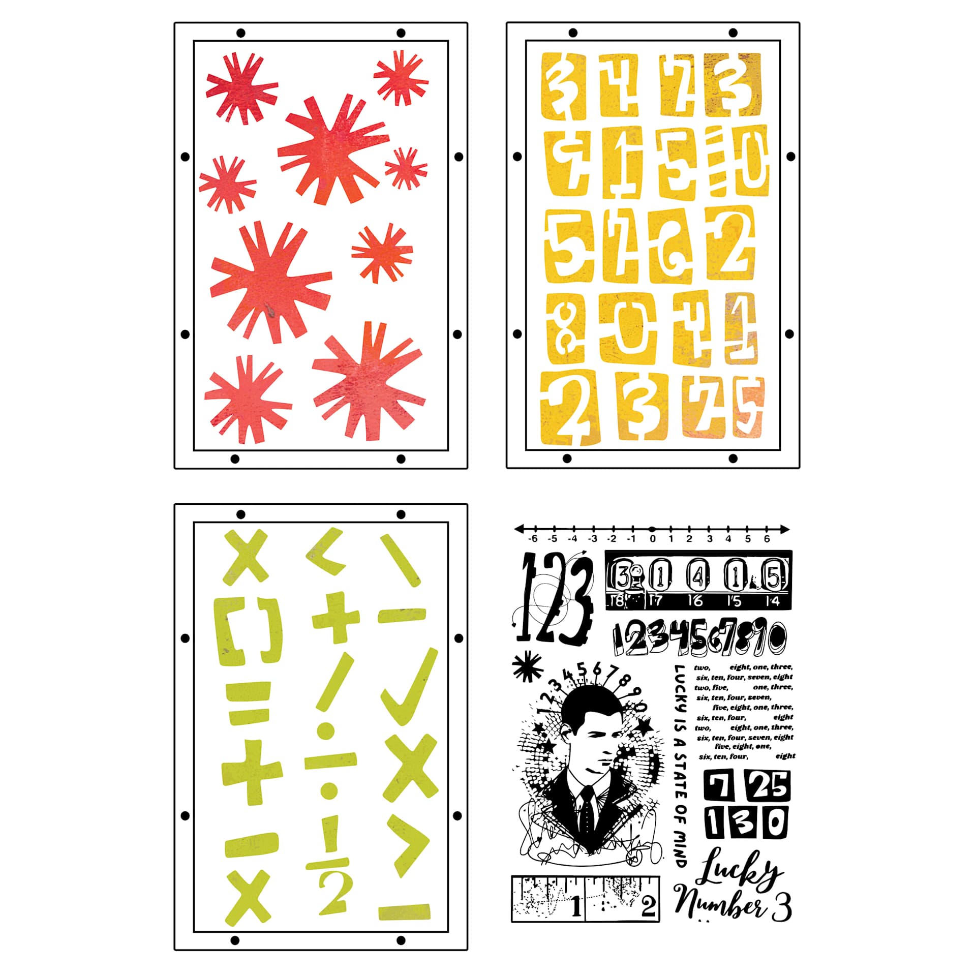 Sizzix Studio Layered Stencil and Stamp Set - Set of 14, Strength in Numbers
