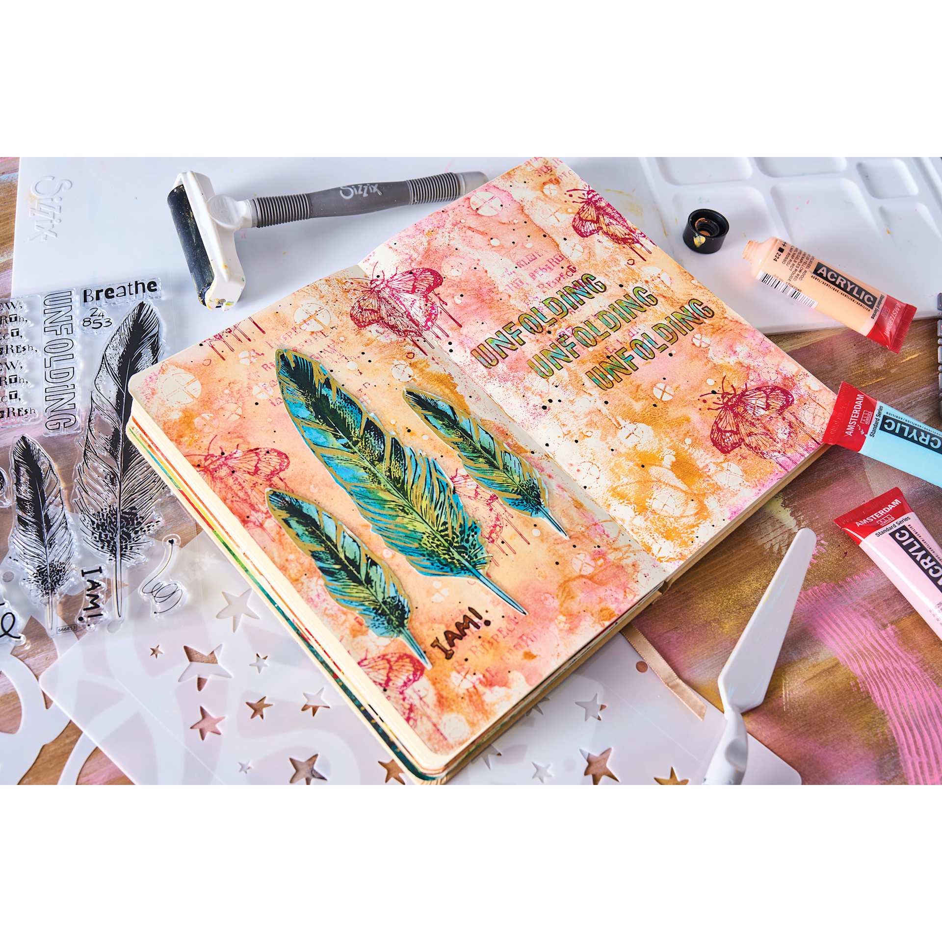 Sizzix Studio Layered Stencil and Stamp Set - Set of 13, The Rs Have It completed project