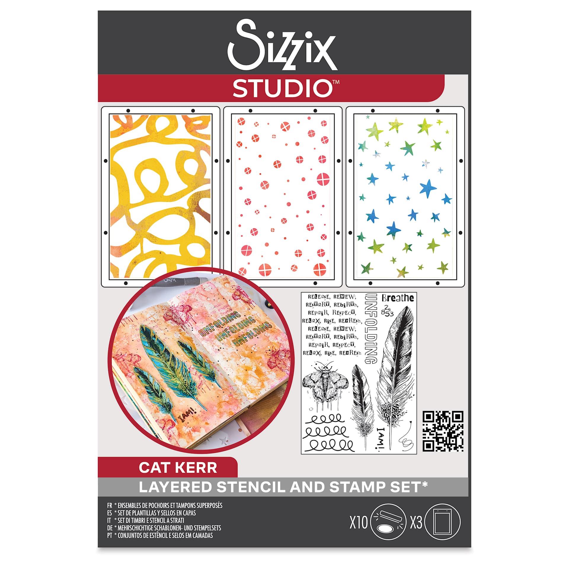 Sizzix Studio Layered Stencil and Stamp Set - Set of 13, The Rs Have It front of packaging