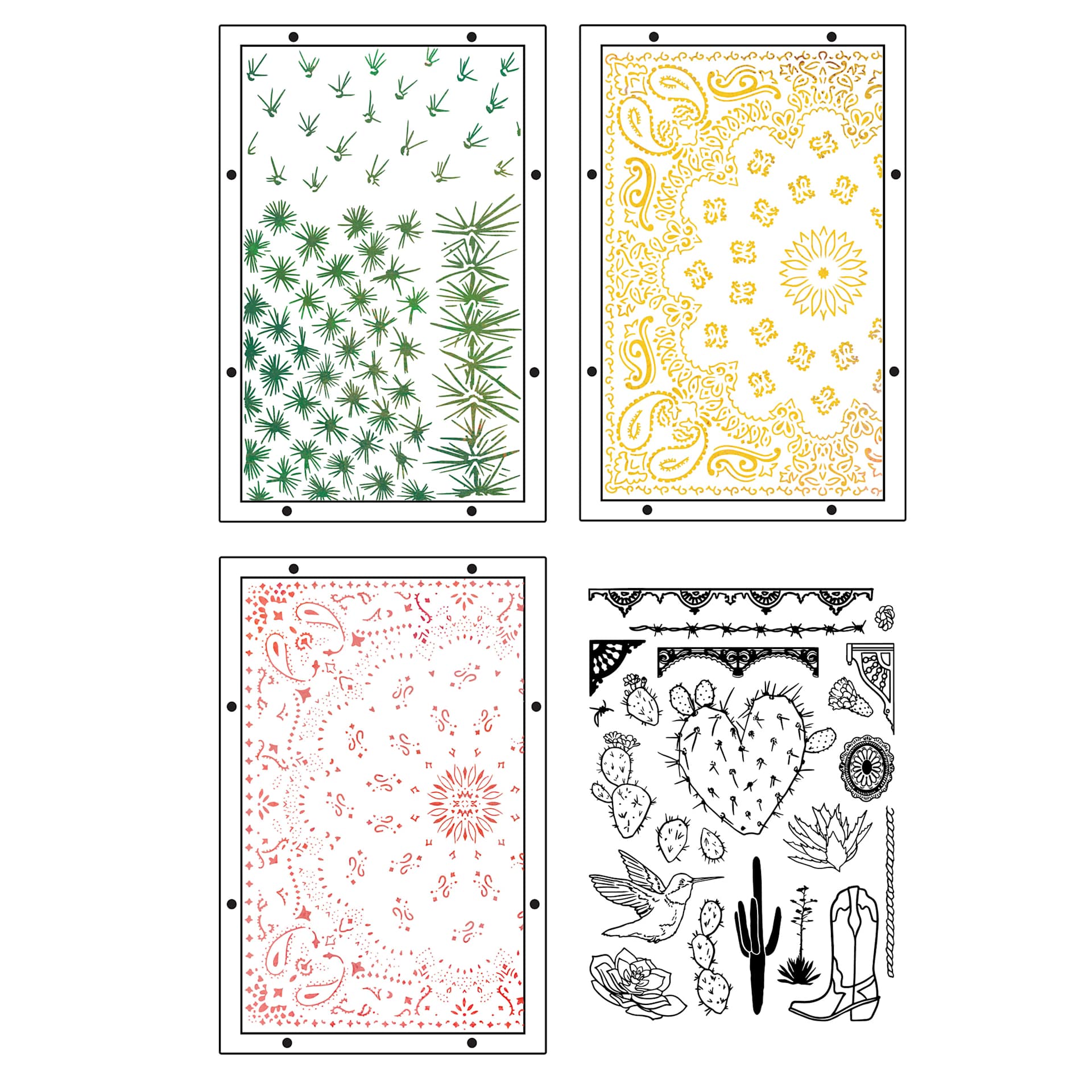 Sizzix Studio Layered Stencil and Stamp Set - Set of 25, Western