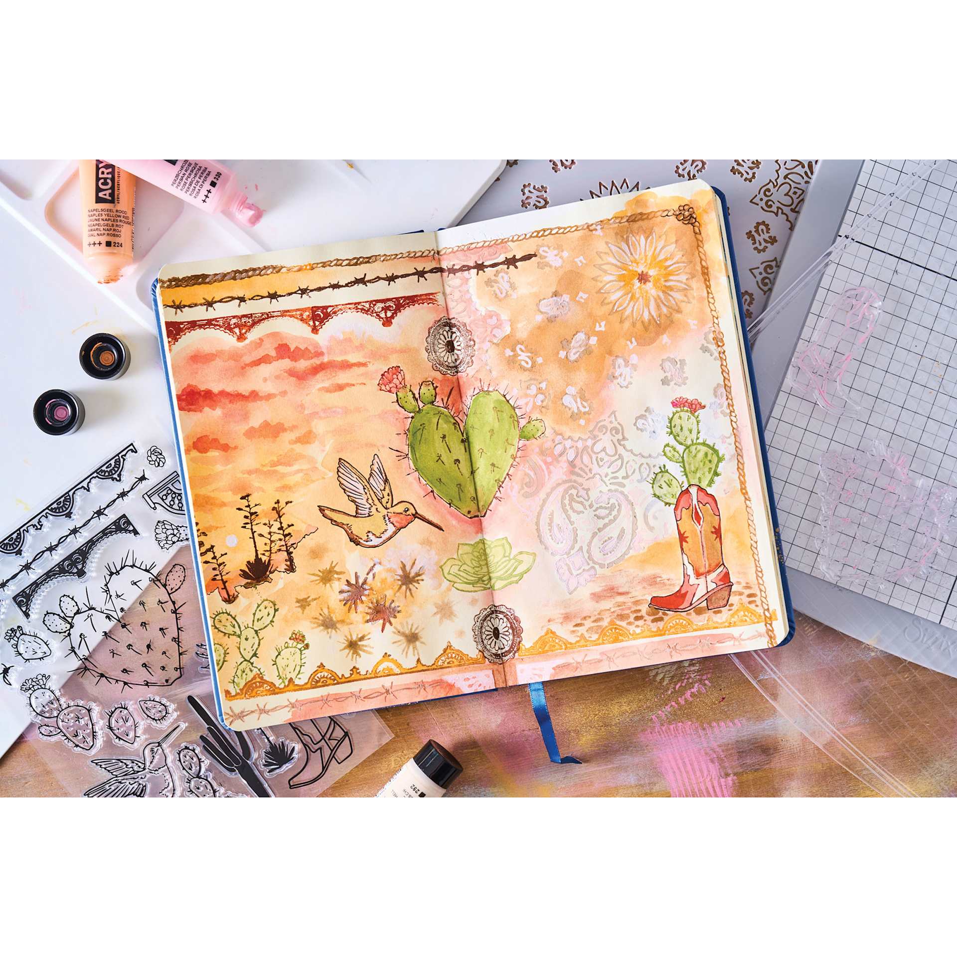 Sizzix Studio Layered Stencil and Stamp Set - Set of 25, Western front of packaging