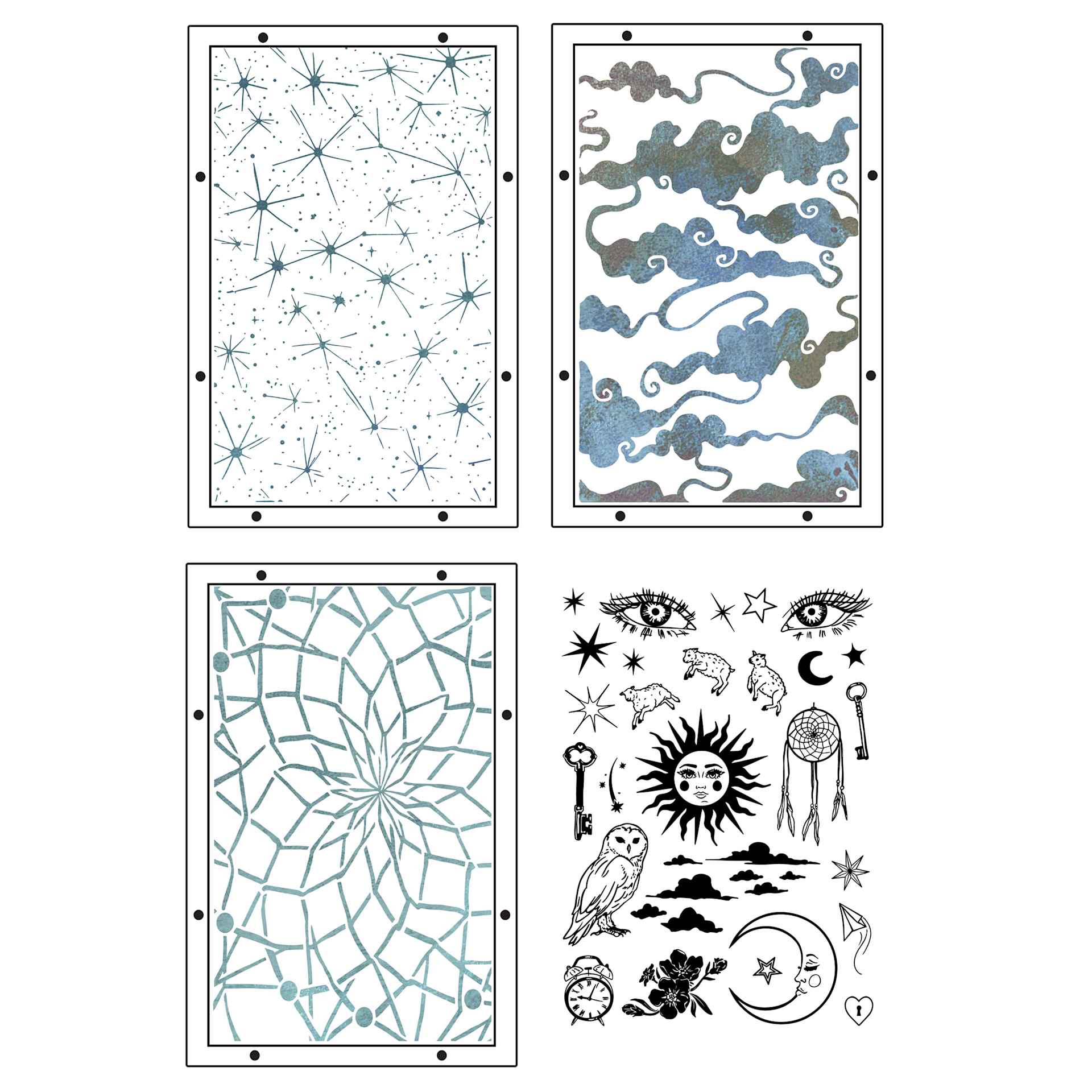 Sizzix Studio Layered Stencil and Stamp Set - Set of 30, Dreamscape