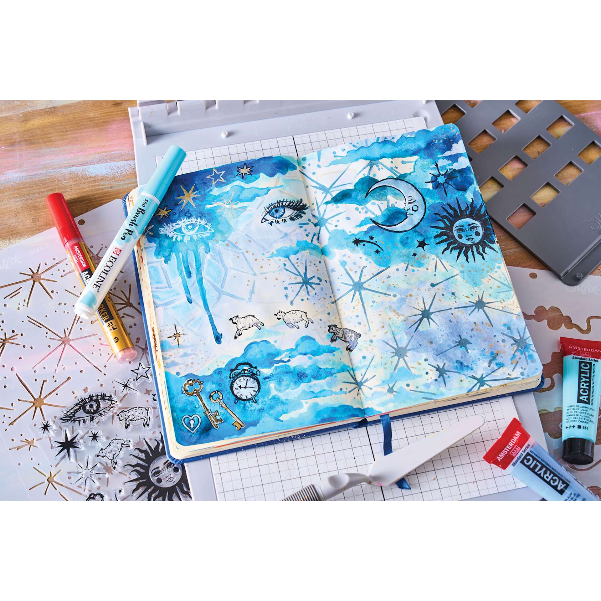 Sizzix Studio Layered Stencil and Stamp Set - Set of 30, Dreamscape completed project