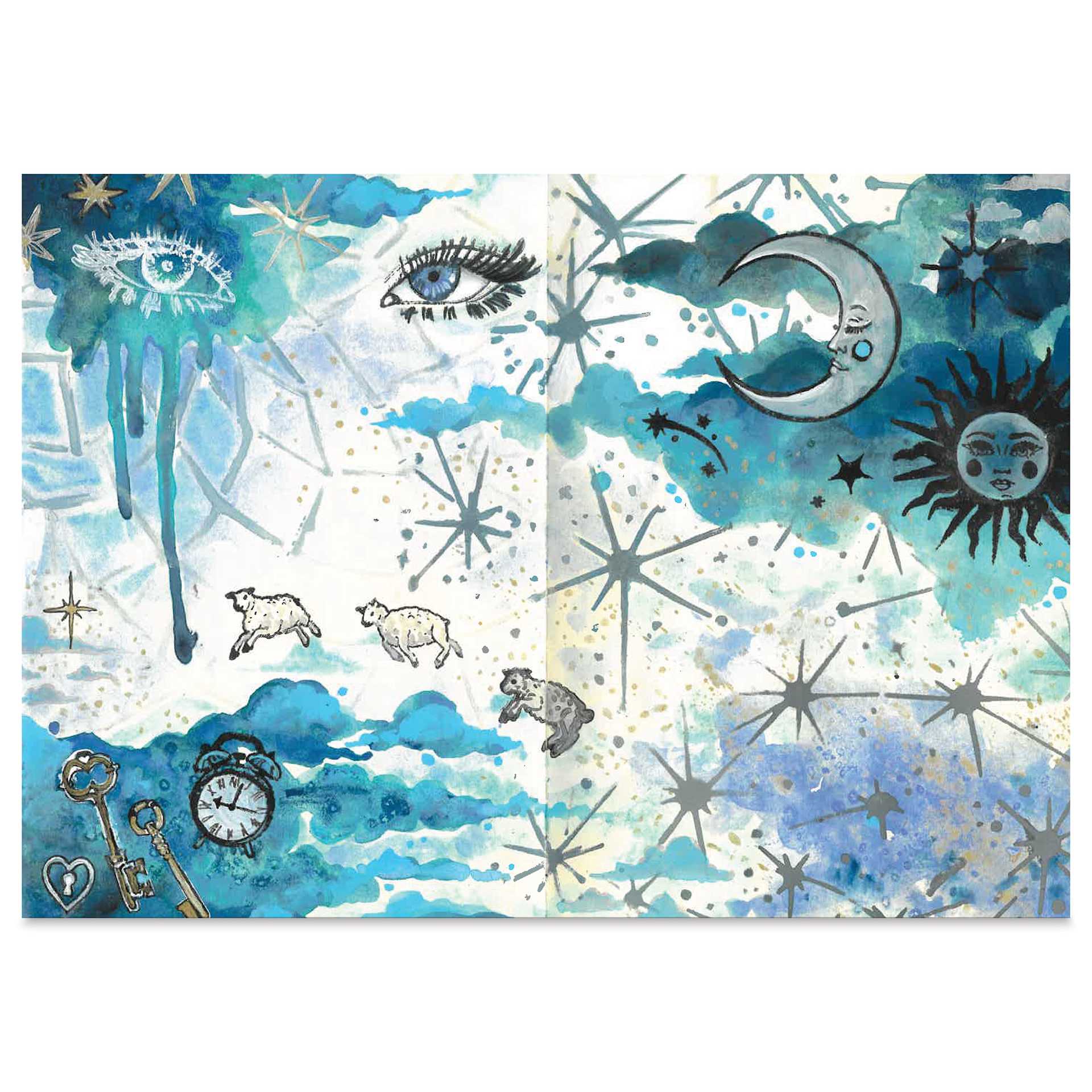Sizzix Studio Layered Stencil and Stamp Set - Set of 30, Dreamscape showing close up of completed project