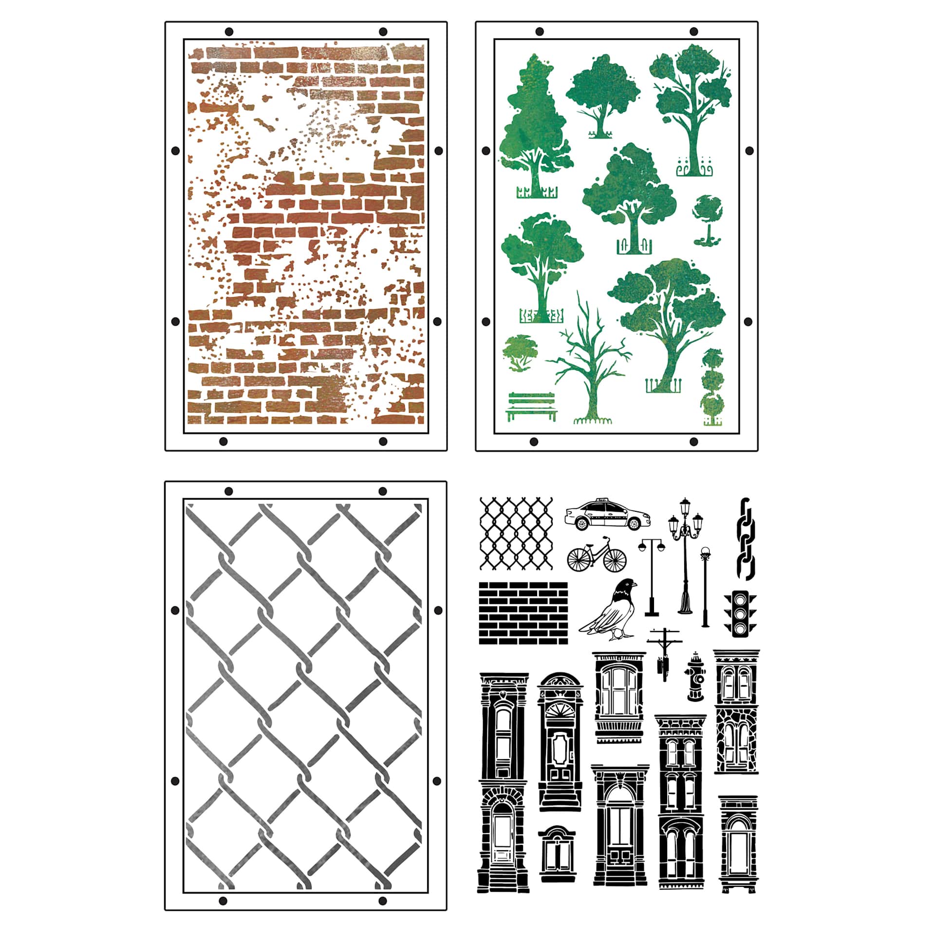 Sizzix Studio Layered Stencil and Stamp Set - Set of 23, City Life