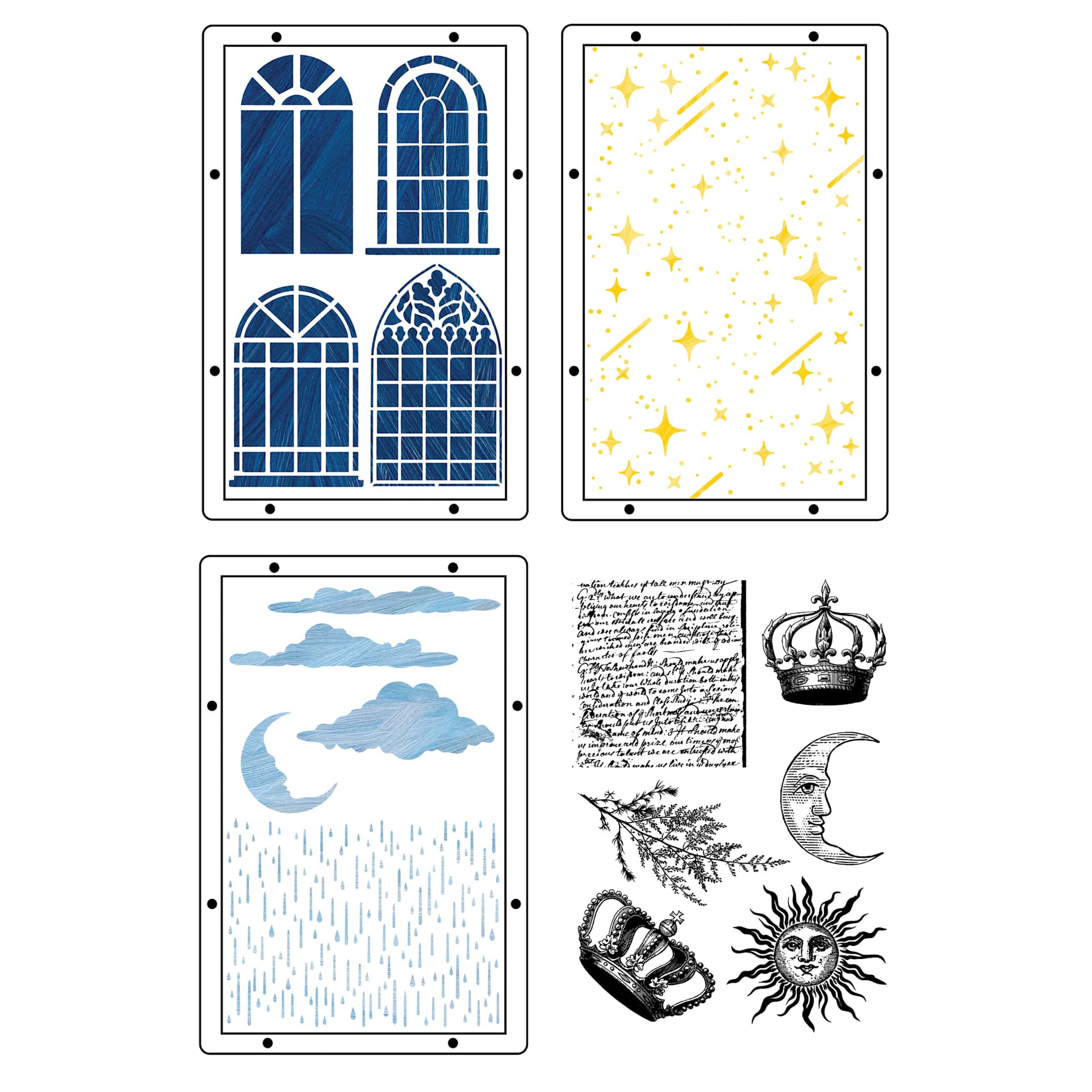 Sizzix Studio Layered Stencil and Stamp Set - Set of 9, Weather Wonder A5