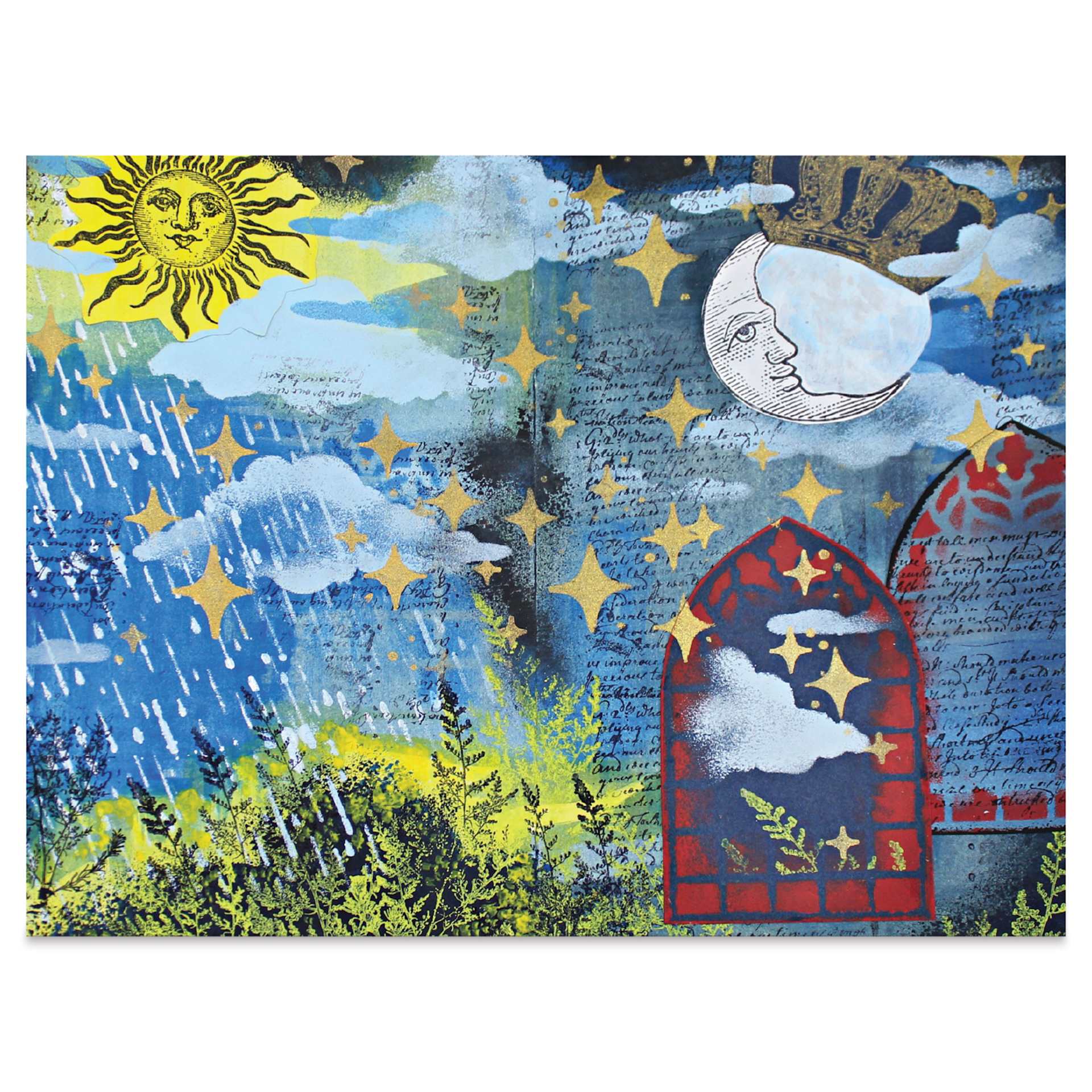 Sizzix Studio Layered Stencil and Stamp Set - Set of 9, Weather Wonder A5 close up of completed project