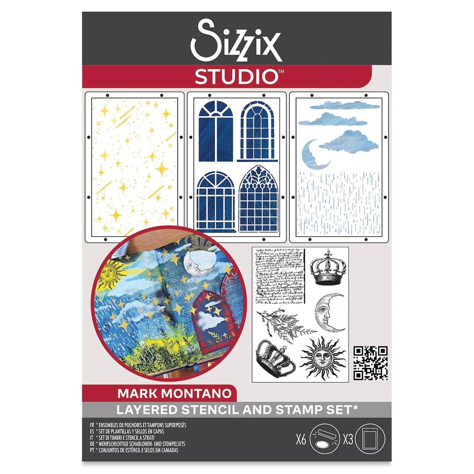 Sizzix Studio Layered Stencil and Stamp Set - Set of 9, Weather Wonder A5 front of packaging