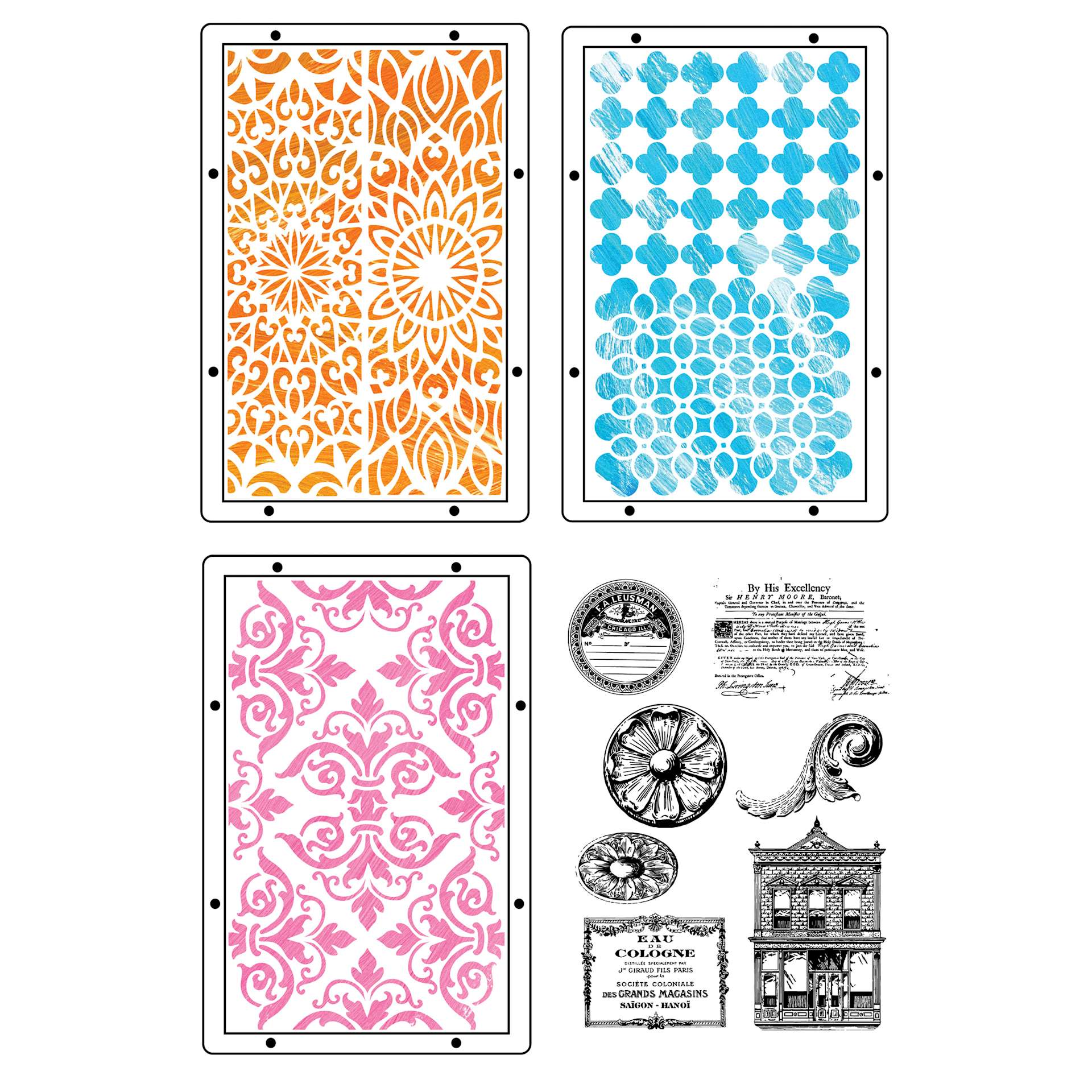 Sizzix Studio Layered Stencil and Stamp Set - Set of 10, Build It A5