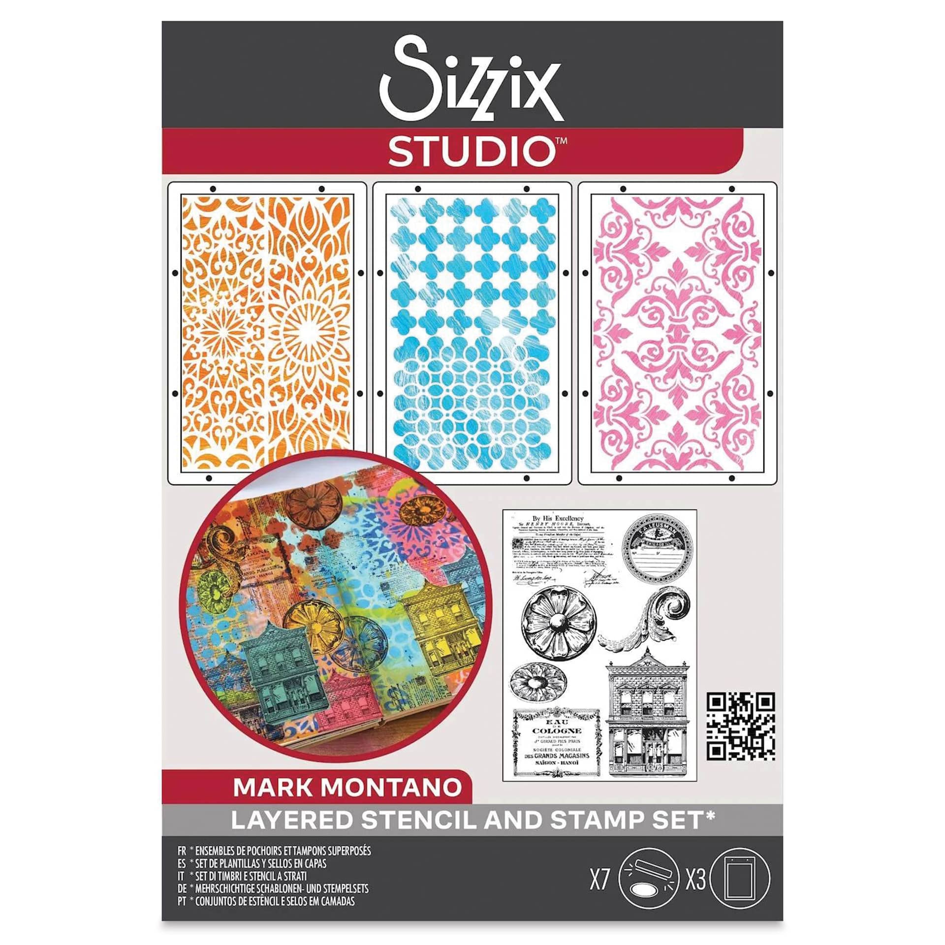 Sizzix Studio Layered Stencil and Stamp Set - Set of 10, Build It A5 front of packaging
