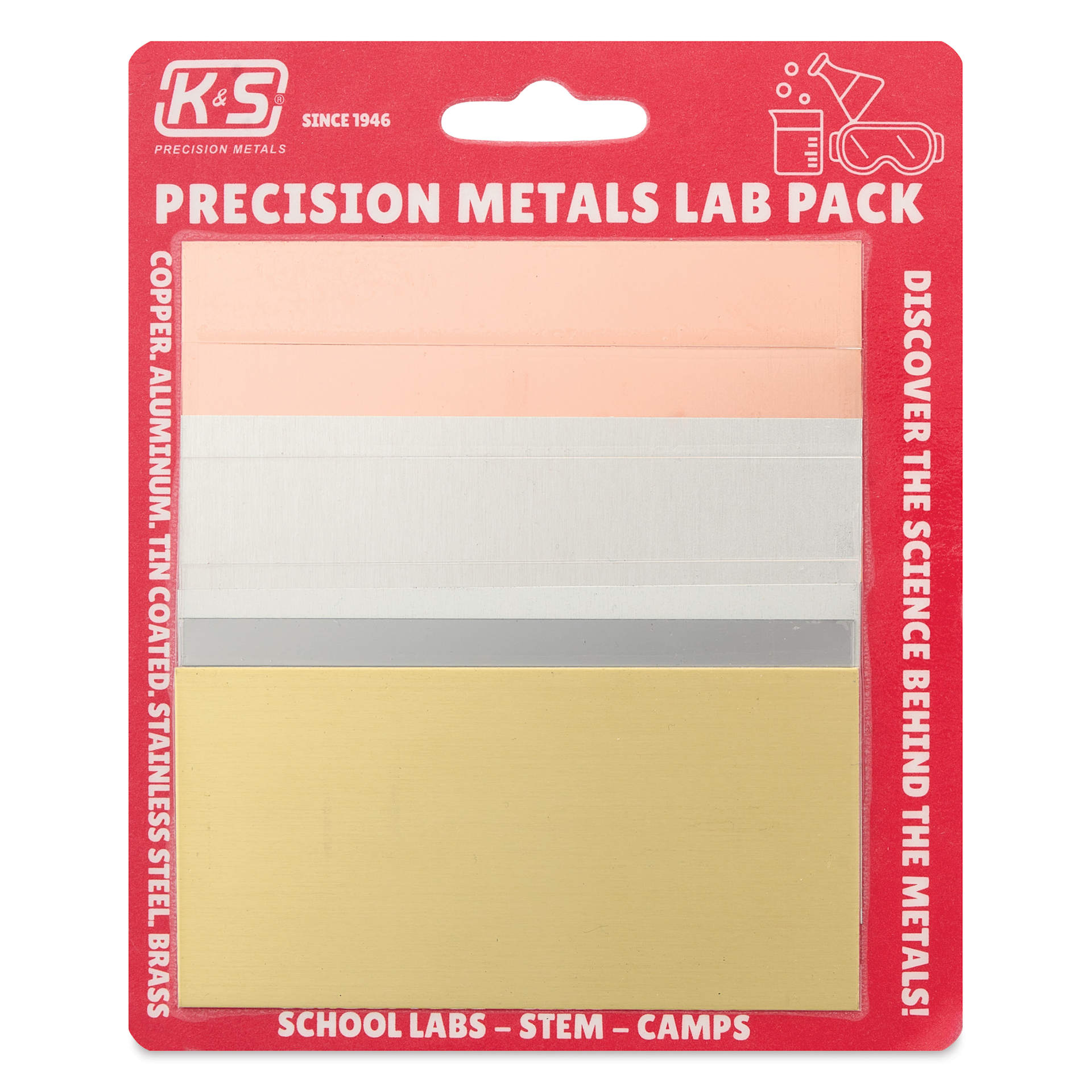 K&S Precision Metals Lab Pack - Pkg of 5, 2" x 4" Sheets front of packaging