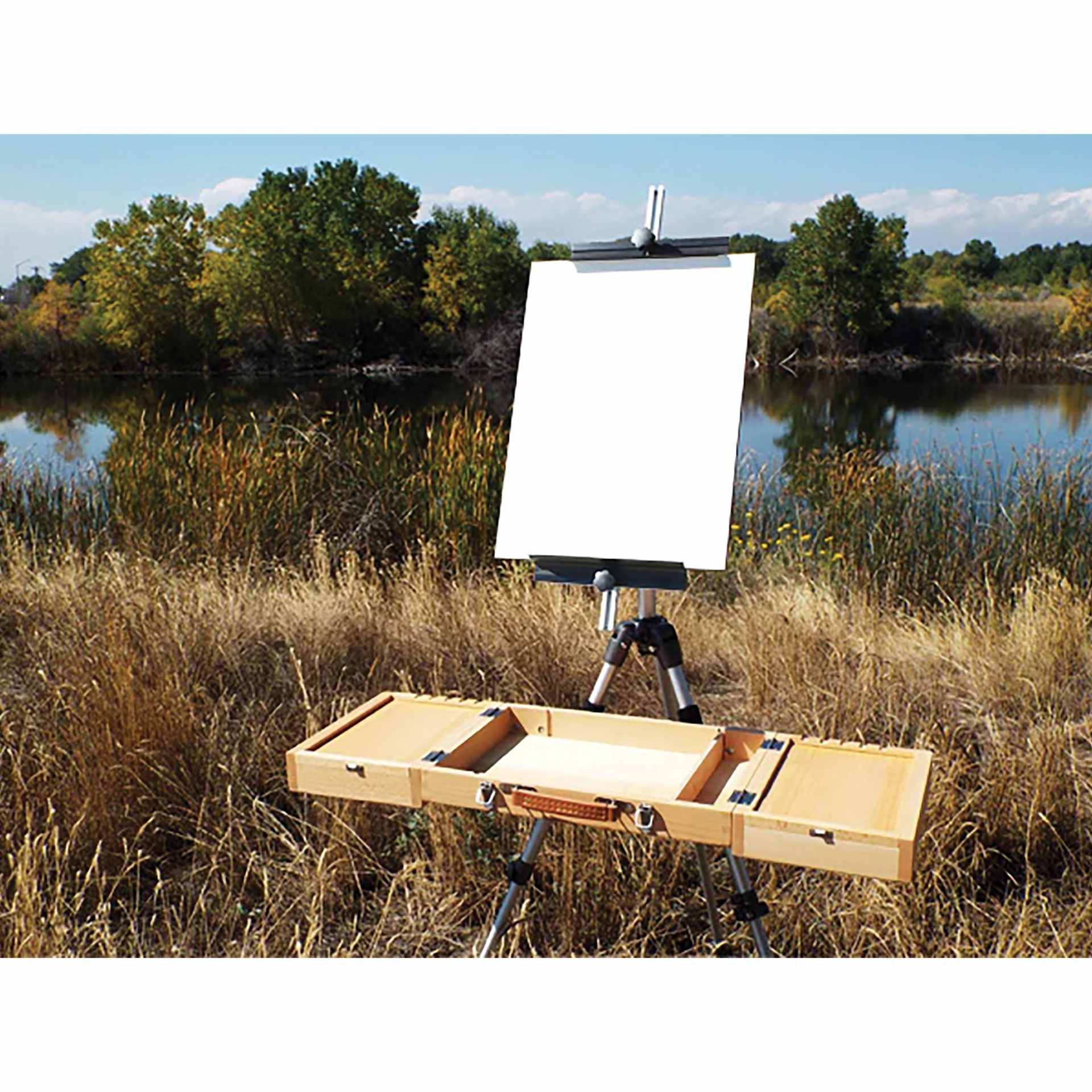 Guerrilla Painter No. 17 Flex Easel, outdoors, attached to tripod and Campaign Box - not included