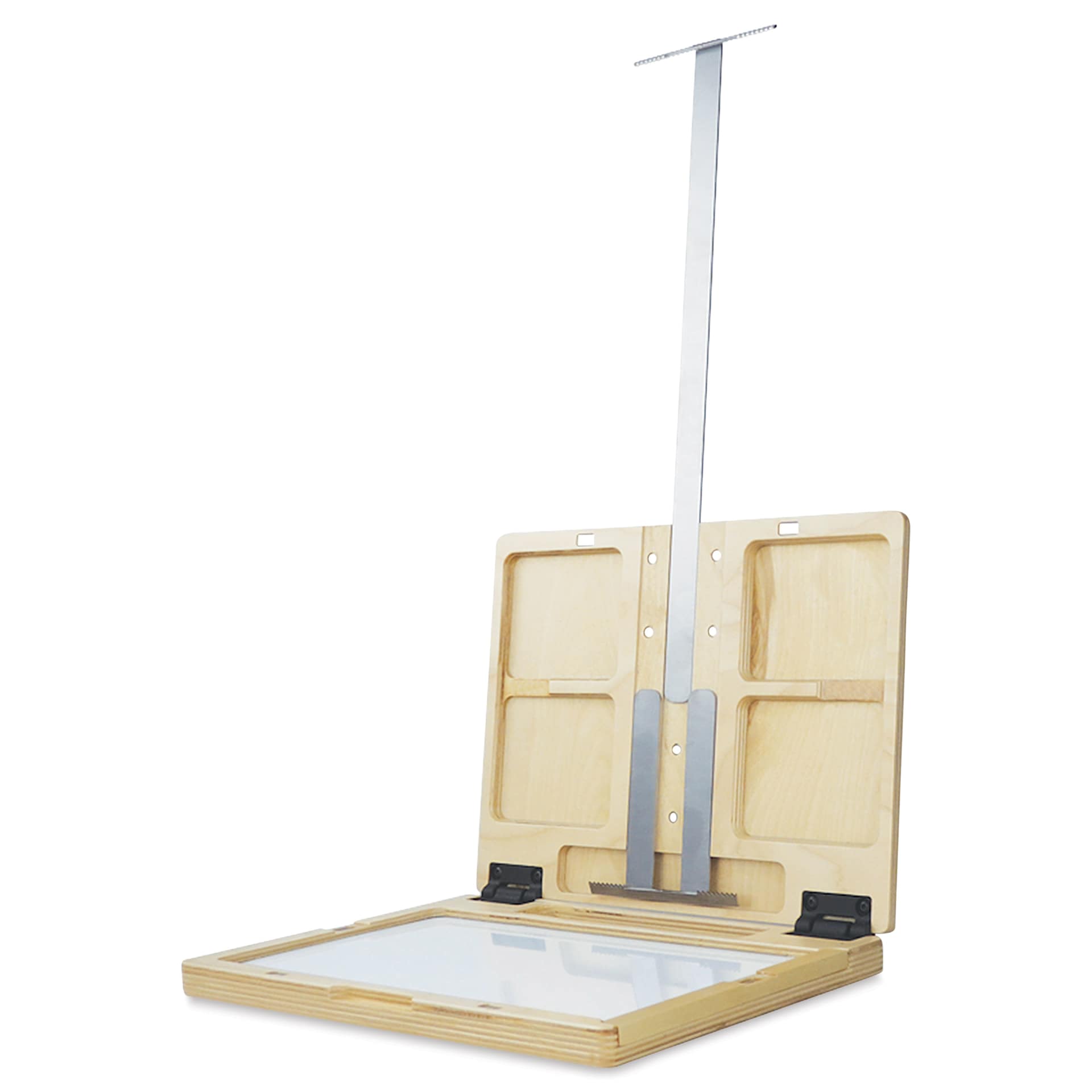 New Wave u.go Plein Air Panel Large Extender Bar shown at suggested maximum height of 18-1/2" on a medium u.go Plein Air Anywhere Pochade Box, sold separately.