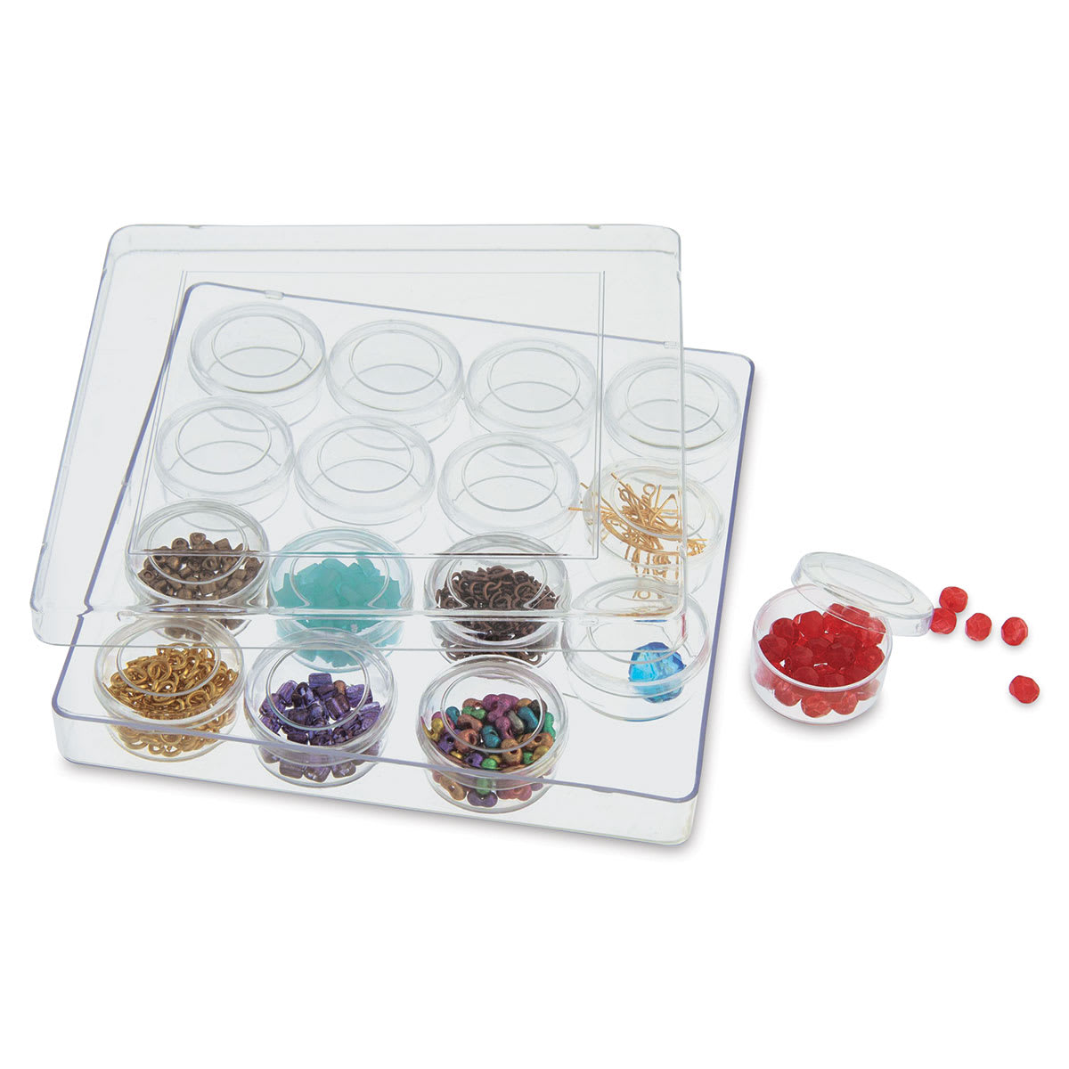 John Bead Craft Containers and Storage Box - 0.8"H x 5.3"W x 5.3"L (Shown with sample materials)