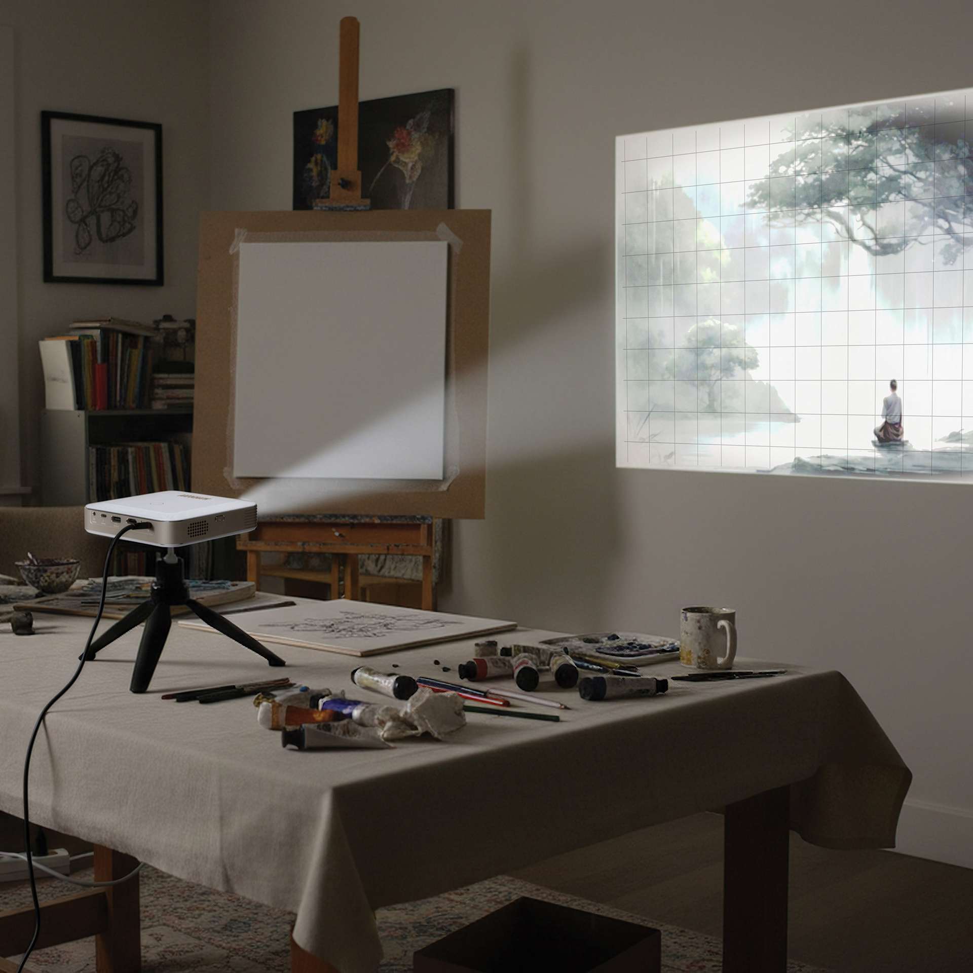 Artograph Inspire 2000 Art Projector, projecting image on wall