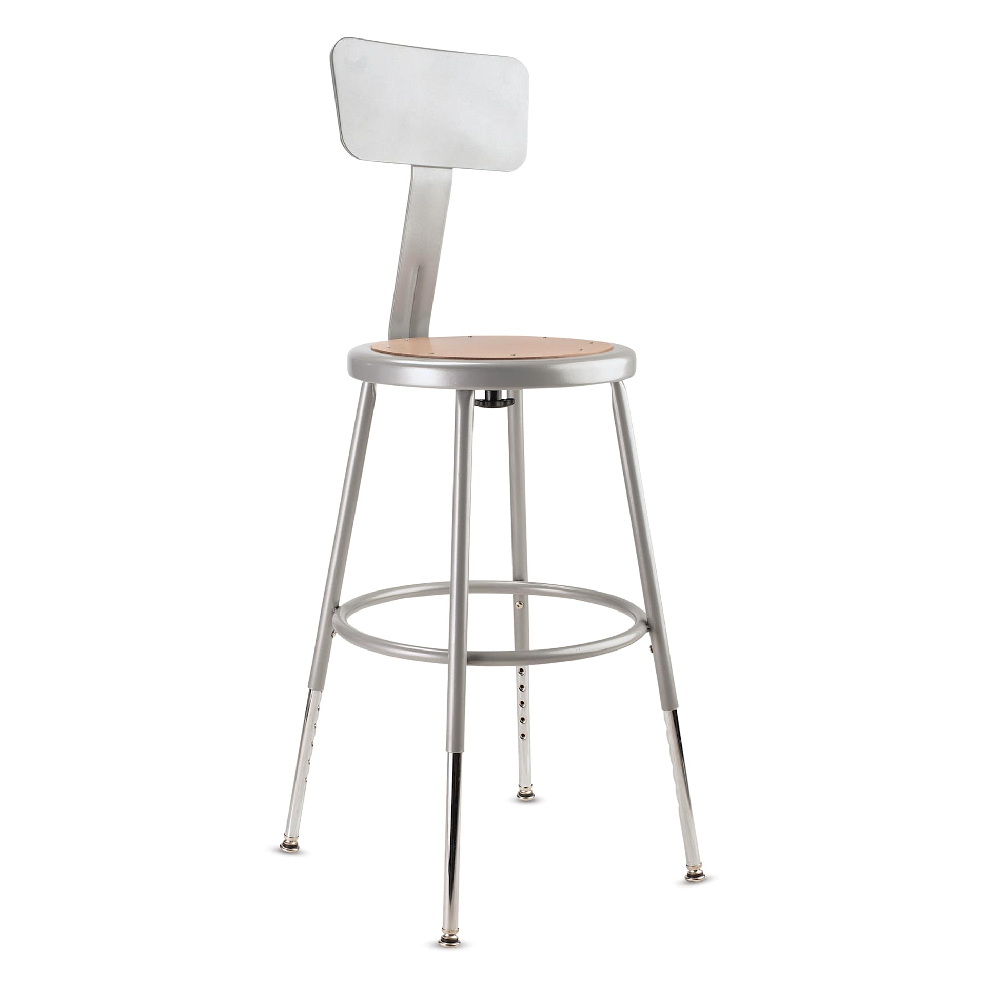 National Public Seating Corp Adjustable Stool with Backrest - Gray, 19" to 27", side
