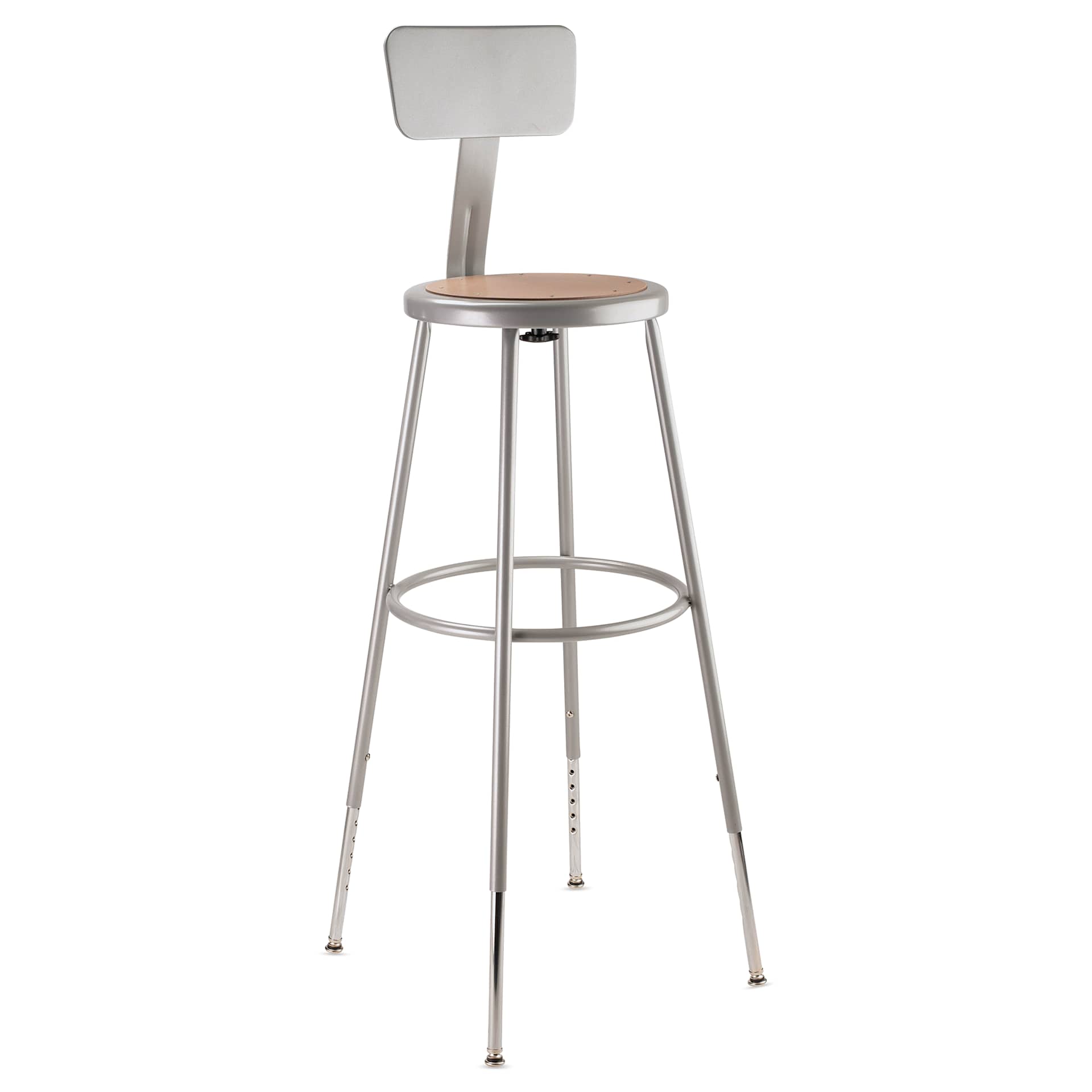 National Public Seating Corp Adjustable Stool with Backrest - Gray, 31" to 39", side